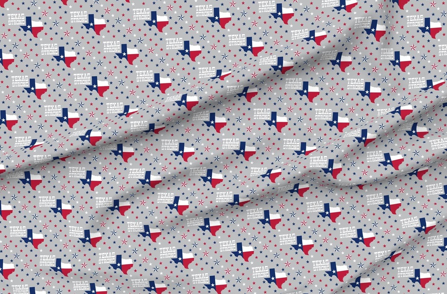 Spoonflower Fabric - Texas Strong White Blue Star Red Cowboy Patriotic Gray State Pride Printed on Organic Cotton Sateen Fabric by The Yard - Sewing Quilting Apparel Home Decor