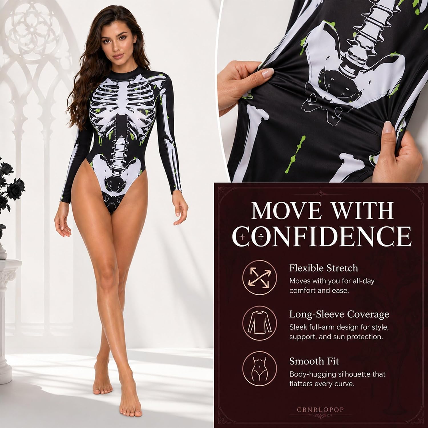 Women's Skeleton Bodysuit, Halloween Costume for Parties, Cosplay(BLASK) S