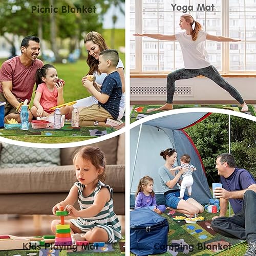 Miniatura 100 de Manta de picnic extra grande impermeable plegable (80 x 80 pulgadas), manta de playa impermeable a prueba de arena, 3 capas para el aire libre