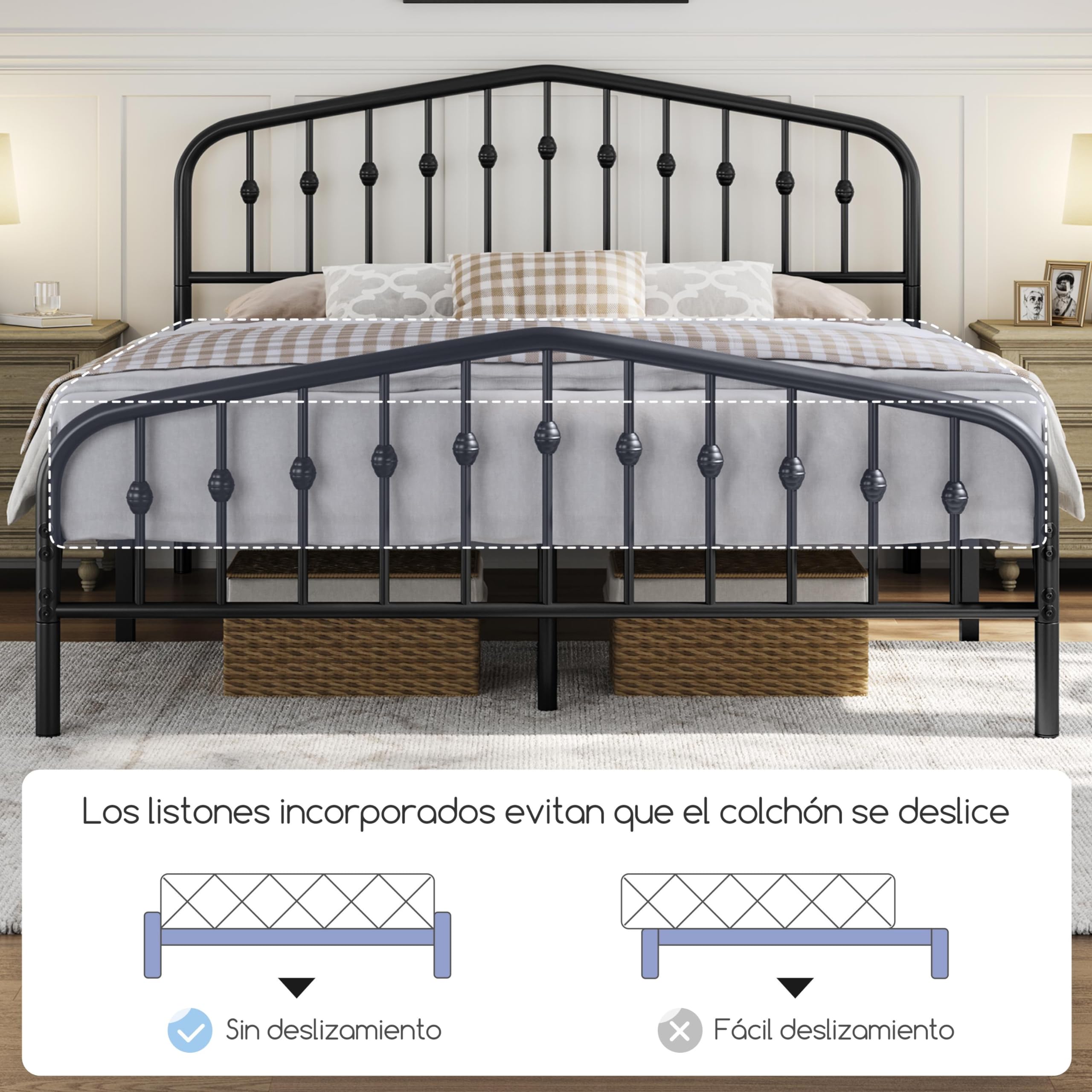 Yaheetech Marco de Cama de Metal Moderno 160 x 200 cm Negro