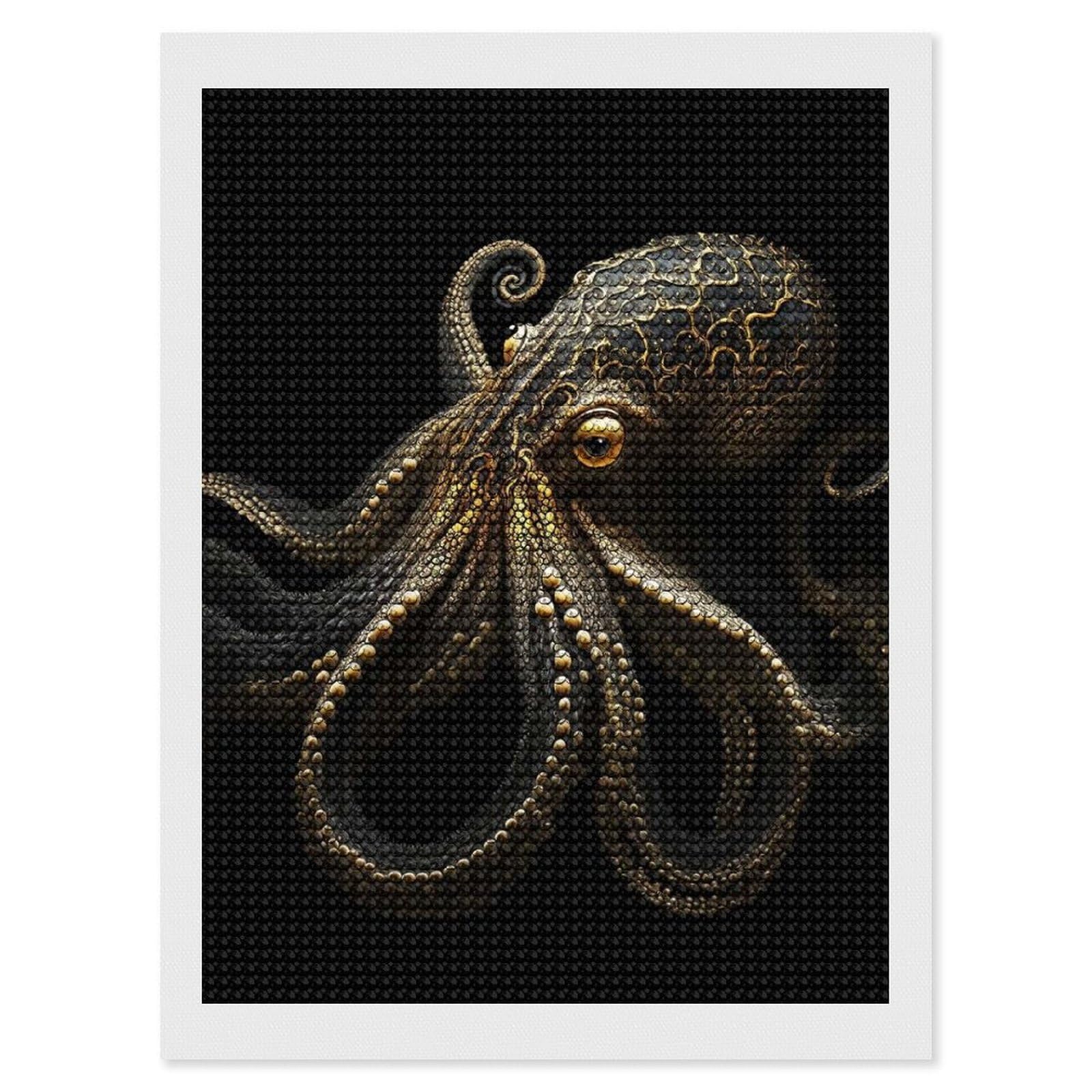 Junmoney Black and Gold Octopus DIY Diamond Art Canvas Kit 12"x16", for Teens, Finish and Display, Holiday Gift Idea, Vintage Style Decor