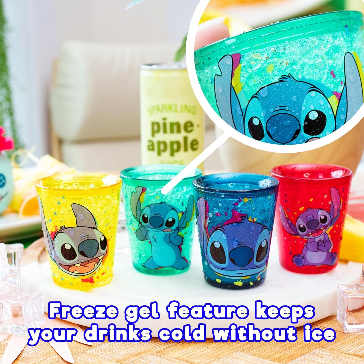 Disney Lilo & Stitch Faces 1.5-Ounce Plastic Freeze Gel Mini Cups, Set of 4 | Insulated Cooling Drinkware Chiller - Image 5