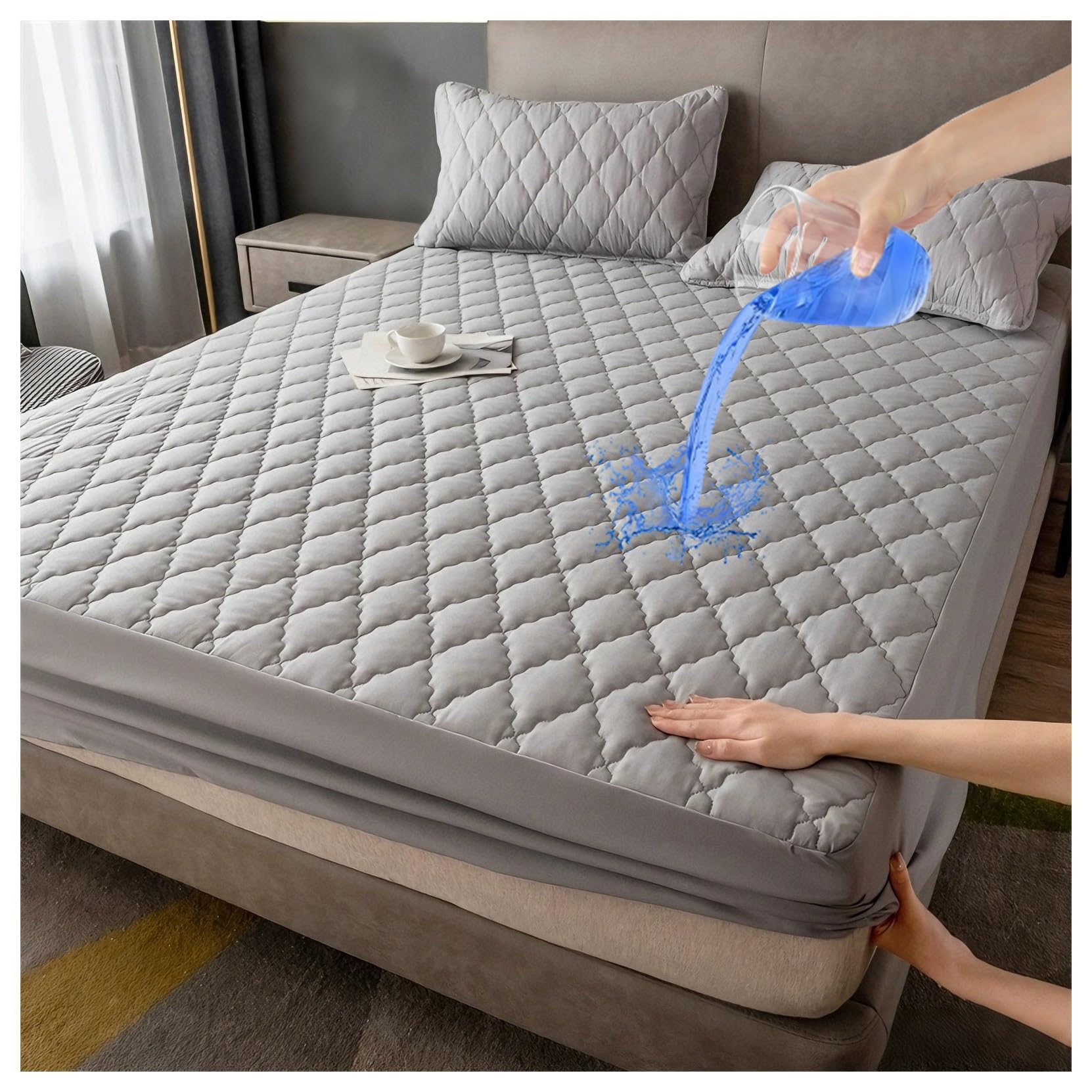Waterproof Mattress Protector Twin Full Queen Cal King, Quilted Fitted Pad with Deep Pocket up to 10in, Noiseless Mattress Cover, Machine Washable(Light gray,90x190cm/35x75in)