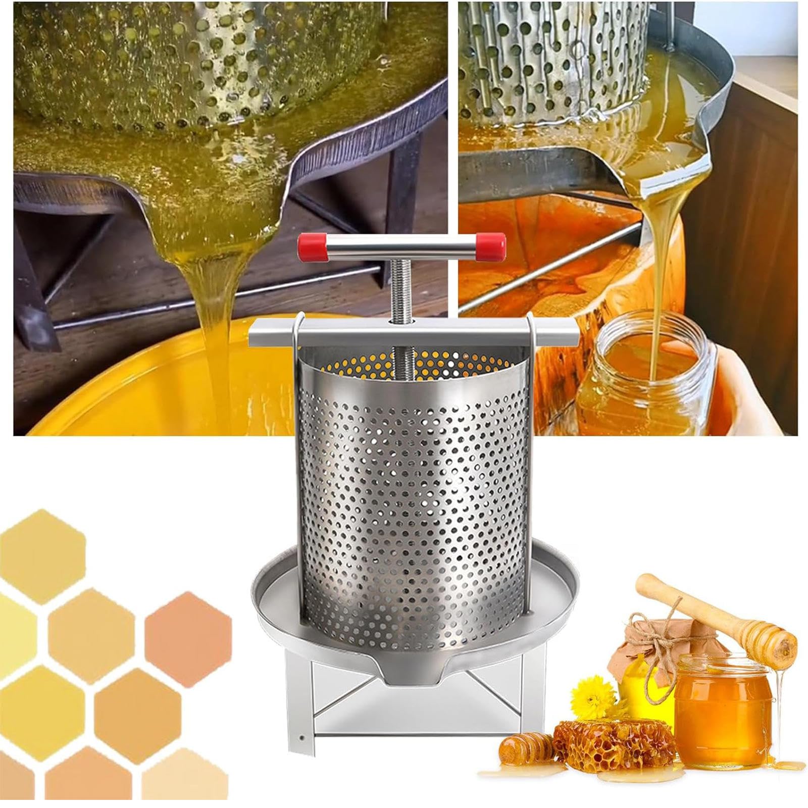Extractor de Prensa de Miel, 12 L, Acero Inoxidable, Manual para El Hogar, Prensa de Miel, Máquina de Parafina, Prensa, Herramienta de Apicultura para Apicultura o Uso Comercial