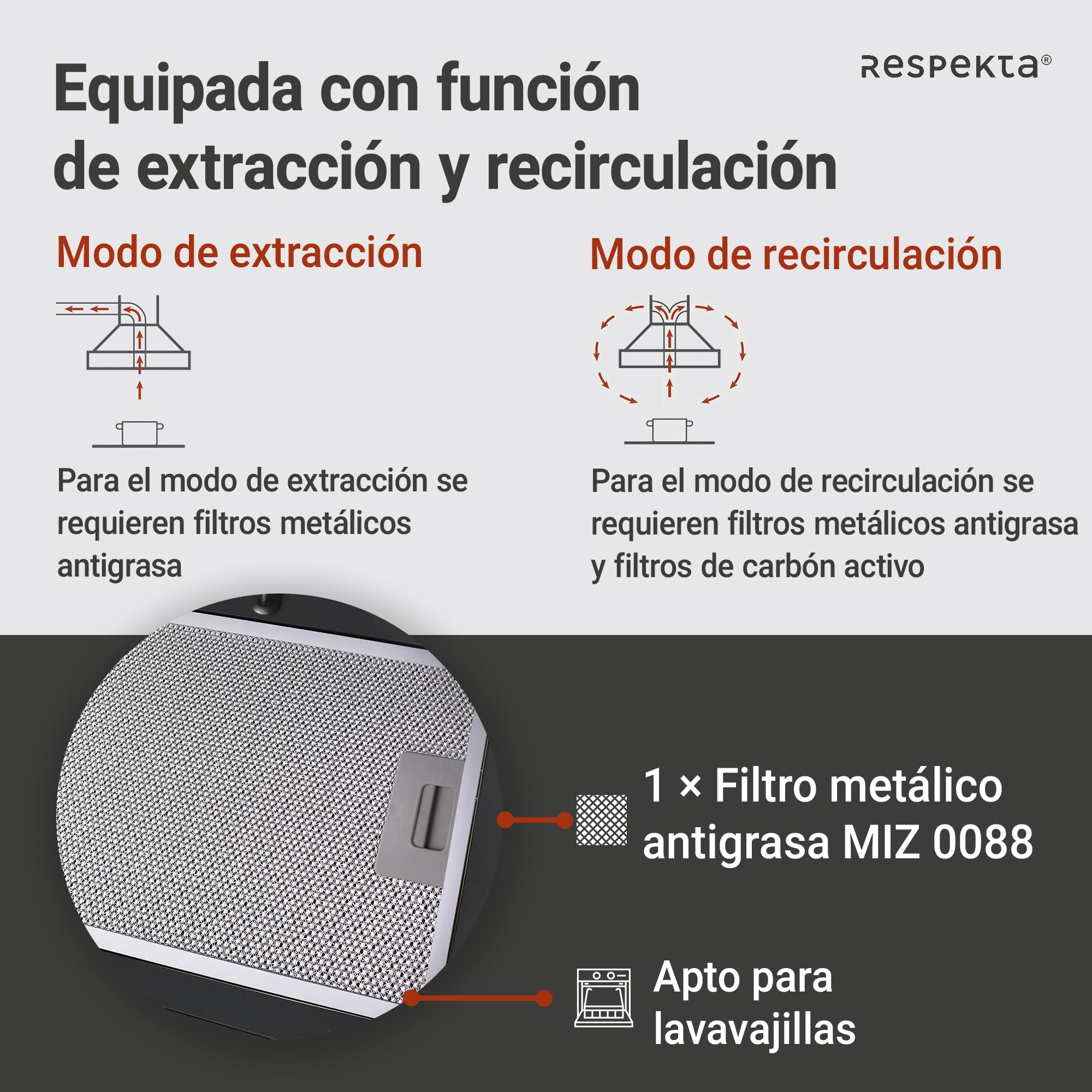 Respekta Campana extractora/caperuza inclinada de 80 cm/carcasa metálica/con pantalla de vidrio en negro/función de extracción y recirculación de aire / CH24080SM / A / 65-70 dB