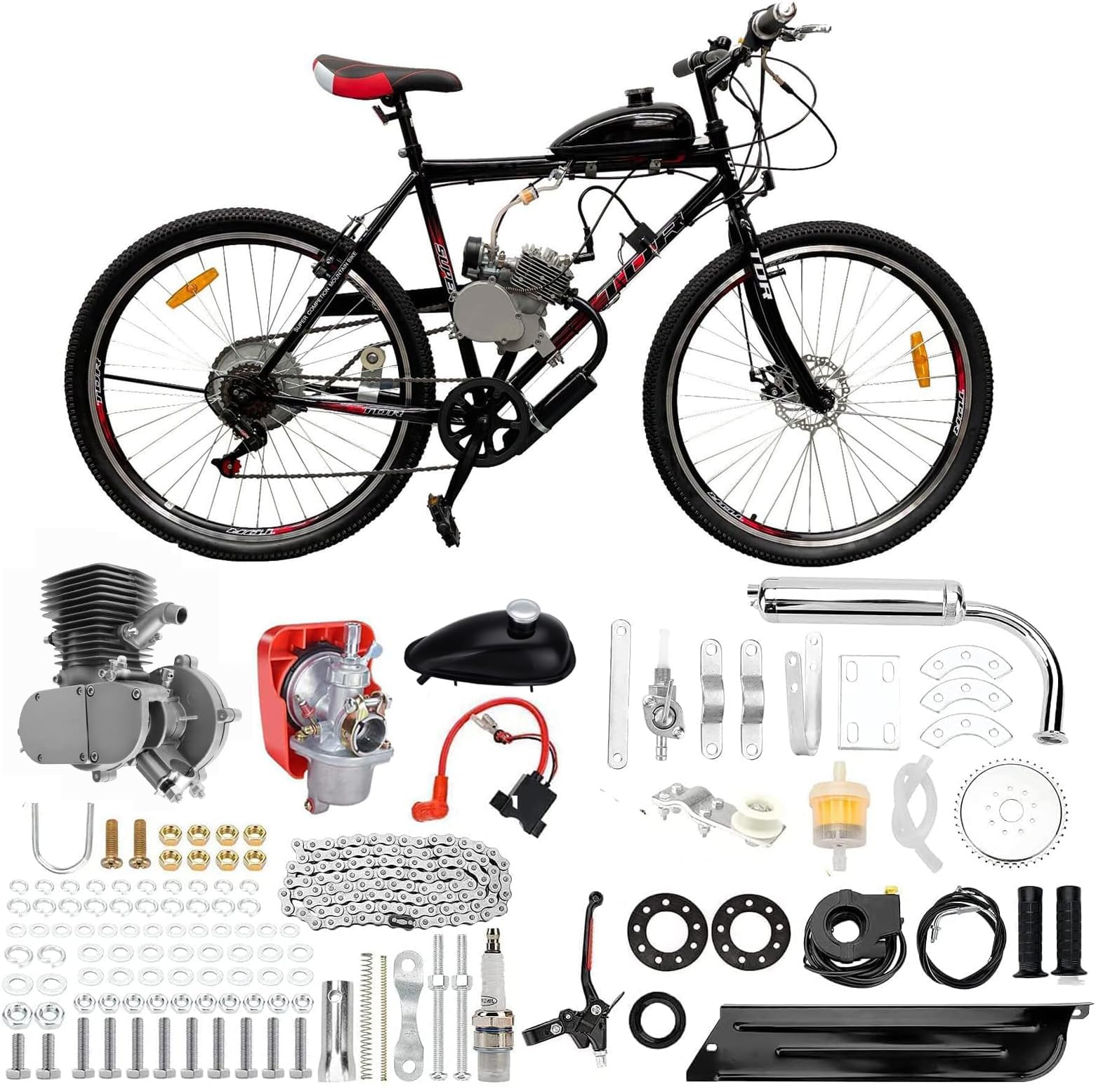100cc Stroke Bicycle 2 Stroke Petrol Gas Engine Kit Petrol Bicycle Motor Conversion Complete Suitable For 26-28"" V-Frame Bicycles Super Fuel Efficient (36 Tooth Sprocket)