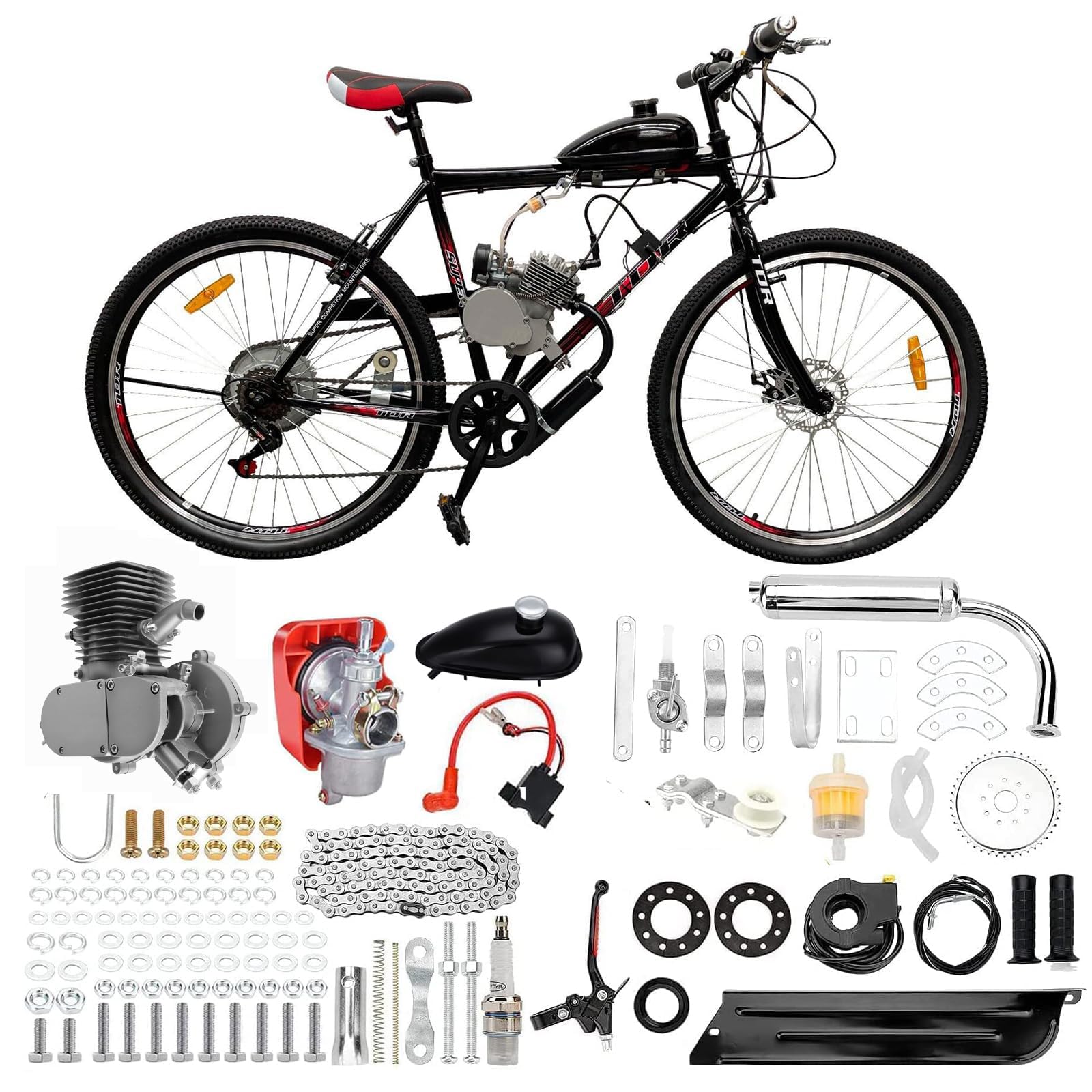 100cc Stroke Bicycle 2 Stroke Petrol Gas Engine Kit Petrol Bicycle Motor Conversion Complete Suitable For 26-28"" V-Frame Bicycles Super Fuel Efficient (36 Tooth Sprocket)