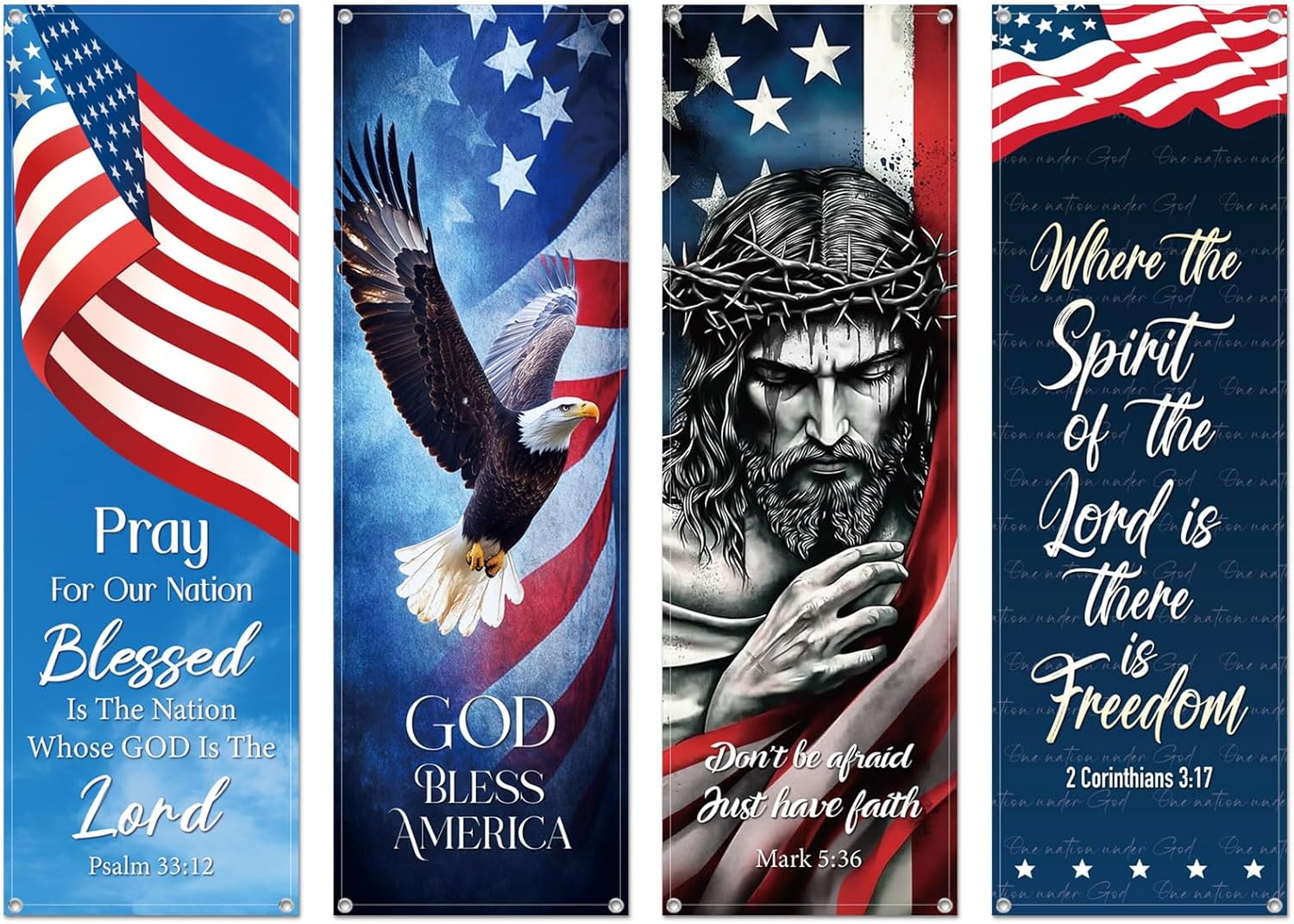 Hosuly 4 Pcs Independence Day Christian Banners for Sanctuary