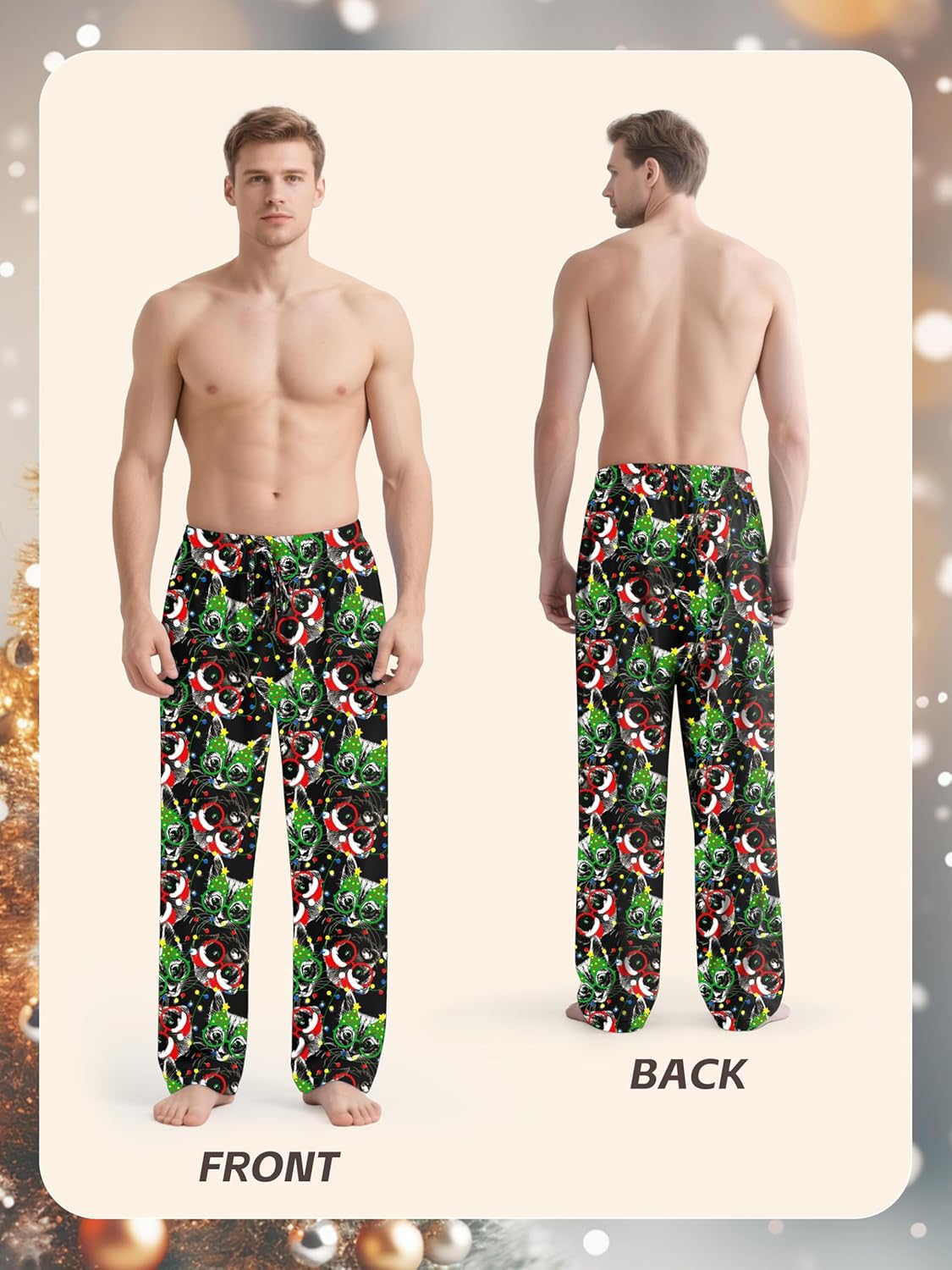 Mens Christmas Pajama Pants,Novelty Funny Soft Pj Sleep Lounge Bottoms with Pockets & Drawstring - Image 4
