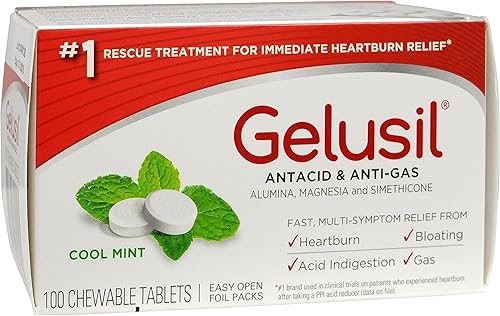 Miniatura 8 de Gelusil Tabletas antiácidos y antigases para aliviar la acidez estomacal, el reflujo ácido, la hinchazón y los gases, menta fresca, paquete de