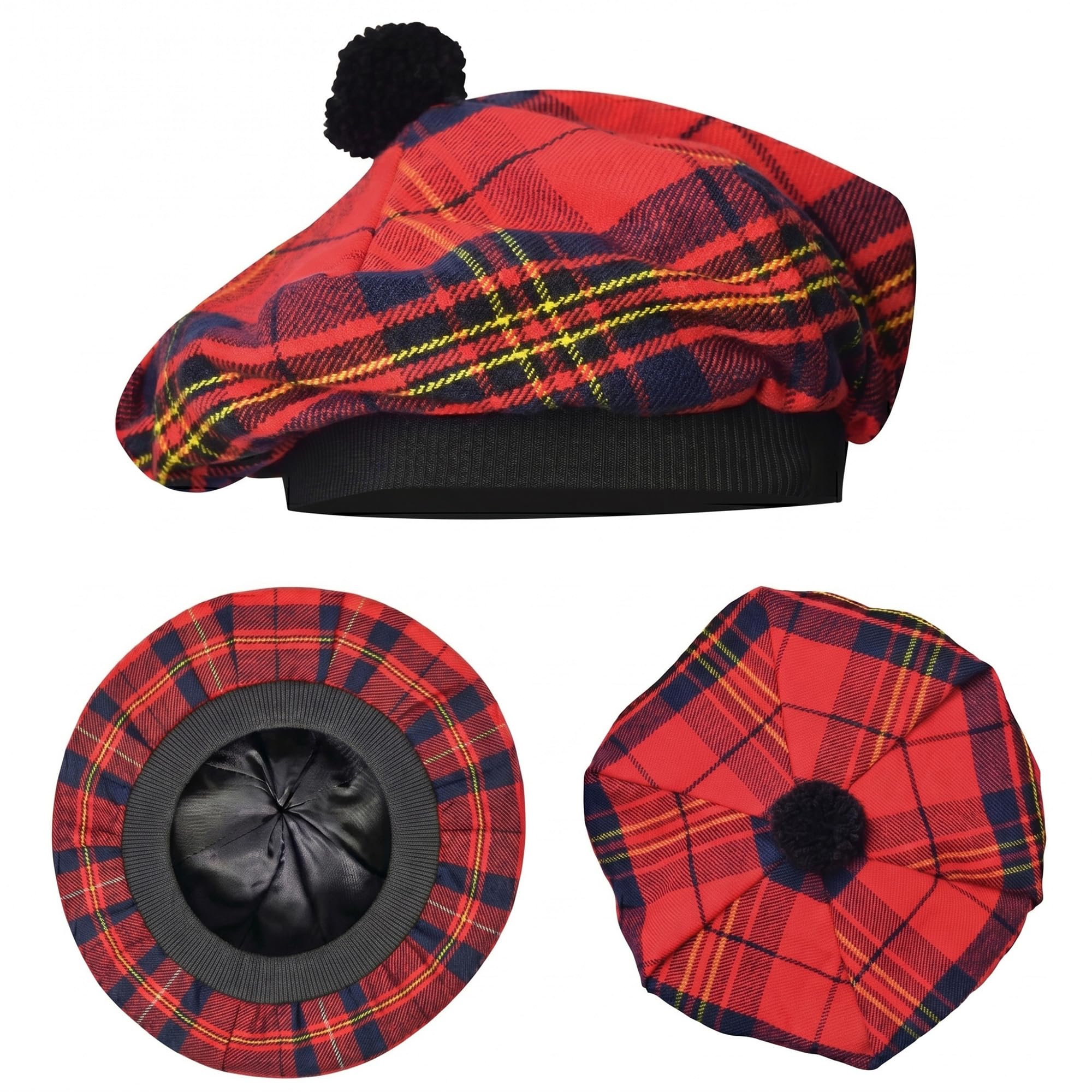 Scottish Hat Tam o Shanter Scottish Bonnet Tartan Hat P.V Tartan (Polyviscose) Wool Blend with Pompom | One Size fits All.