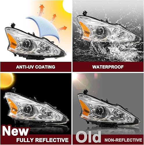 Miniatura 6 de JSBOYAT Conjunto de faros delanteros halógenos compatibles con Nissan Altima 2013 2014 2015 4 puertas Sedán Faros proyector lado del pasajero