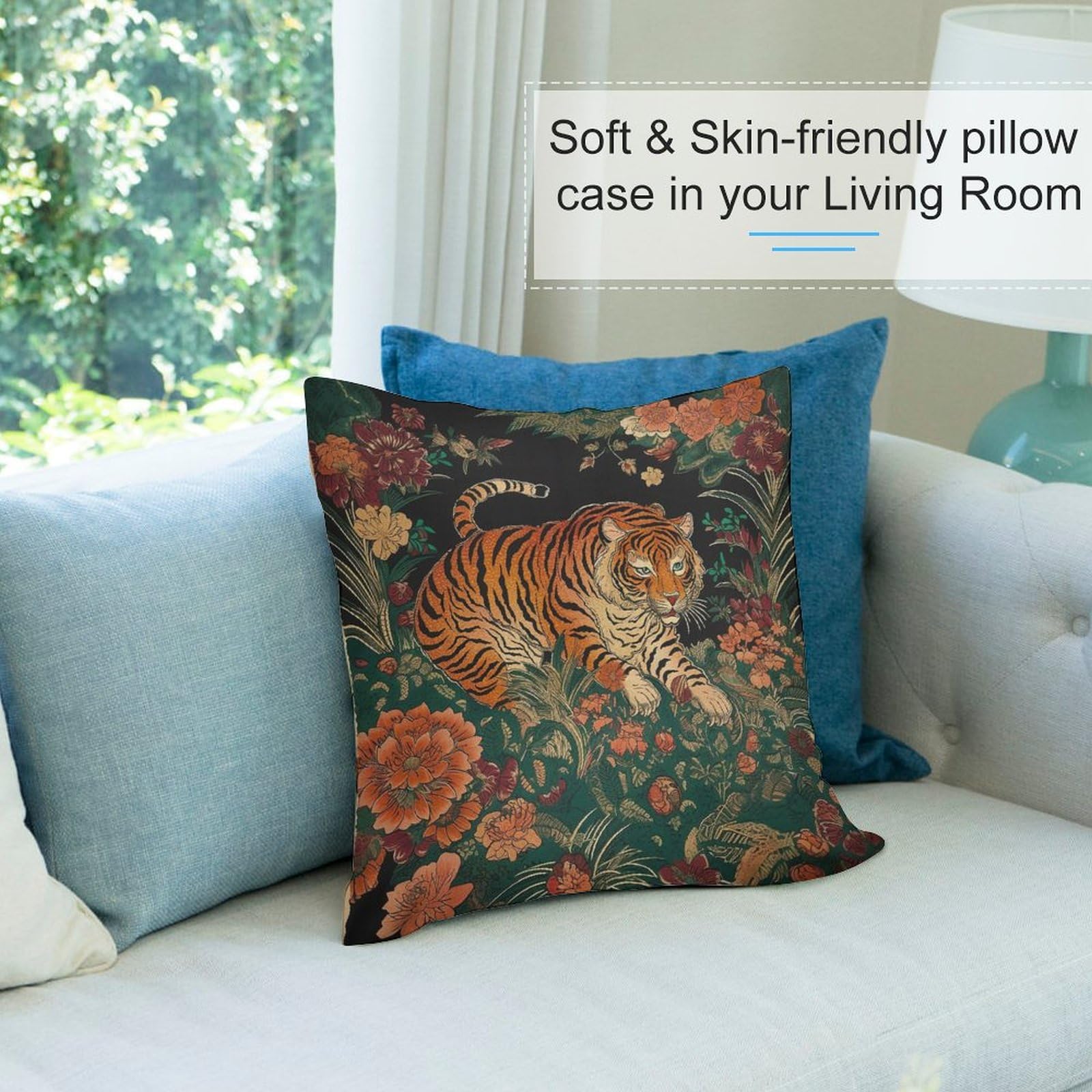 Tiger Kissenbezug 50x70 Samt - 2er Set Grau Wasserdicht & Bügelfrei