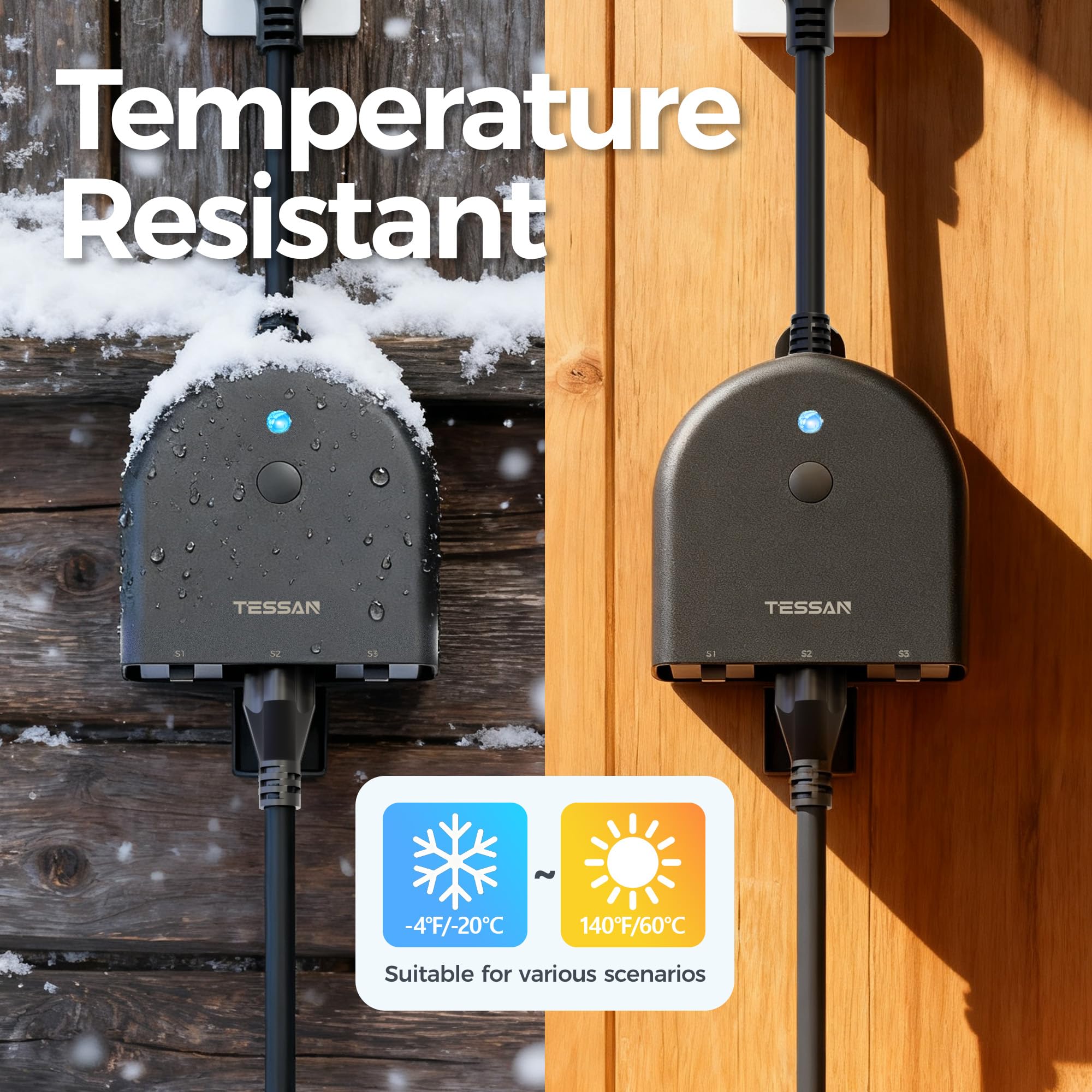 TESSAN Outdoor Smart Plug Waterproof 2 4GHz WiFi Only WiFi Smart Outlet with 3 Individual Sockets Compatible with — view 8