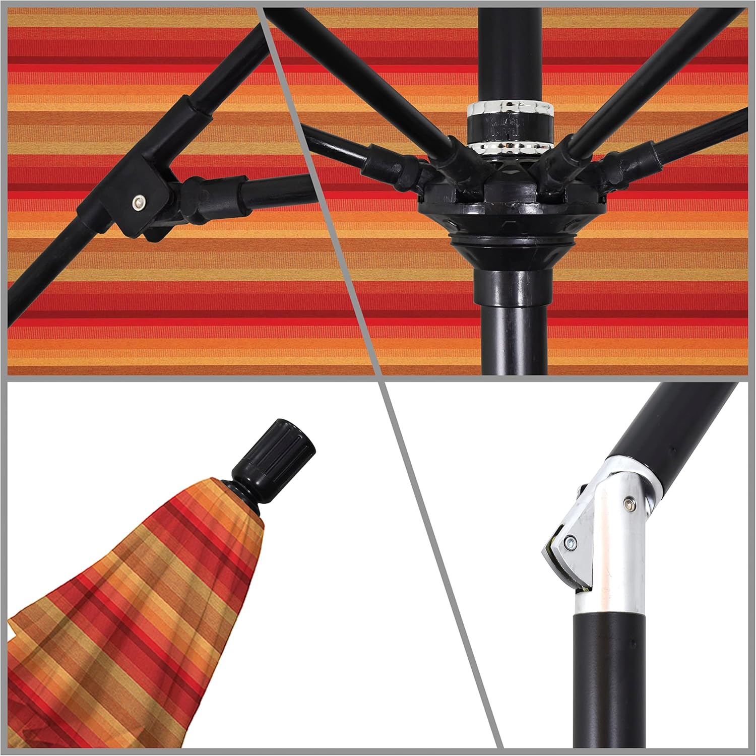California Umbrella 9' Round Crank Lift, Collar Tilt, Aluminum Pole, Fiberglass Rib Patio Umbrella, Black Finish