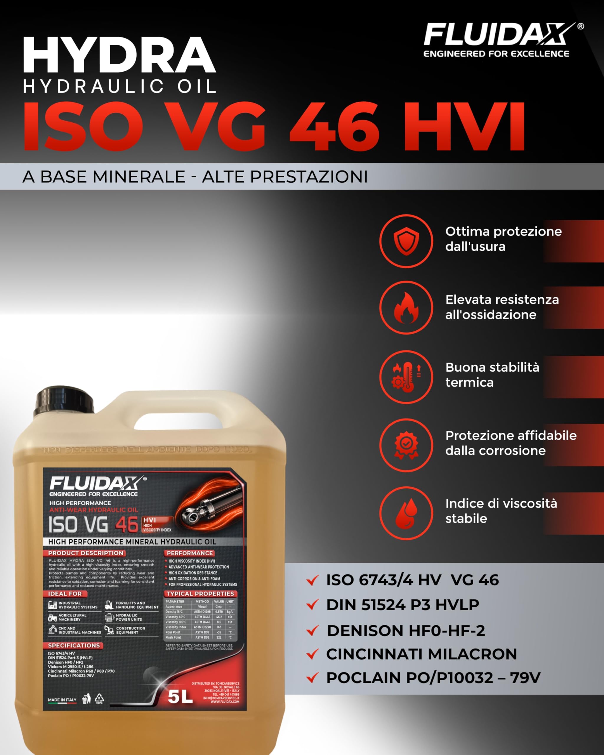Aceite Hidráulico ISO VG 46 HVI 5 Litros – Alto Rendimiento, Antidesgaste y Alta Estabilidad Térmica – Para Sistemas Hidráulicos, Maquinaria Industrial y Agrícola