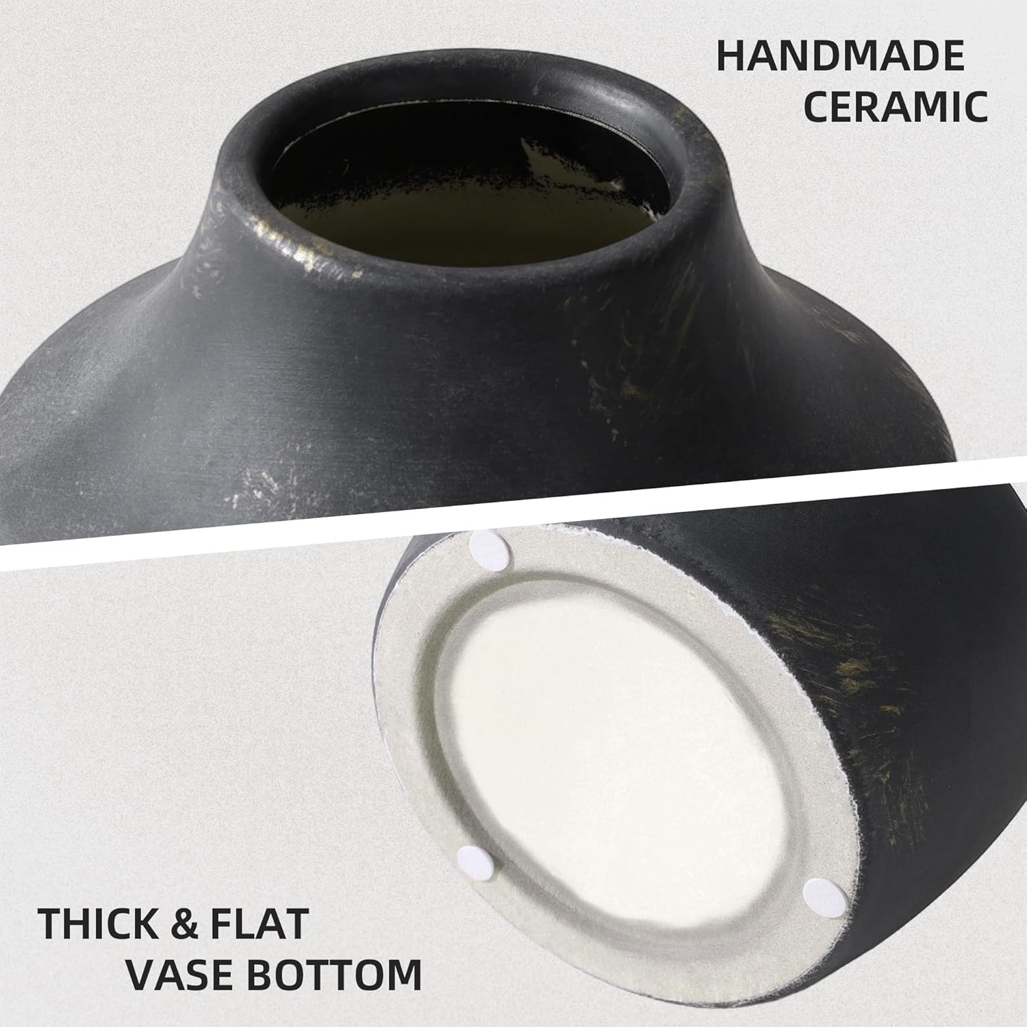 Black Ceramic Flower Vase, 5.3 in White Rustic Farmhouse Vase, Small Handcrafted Weathered Pottery Vases, Decorative Terracotta Vases for Flower, Living Room, Centerpieces, Table, Home Decor