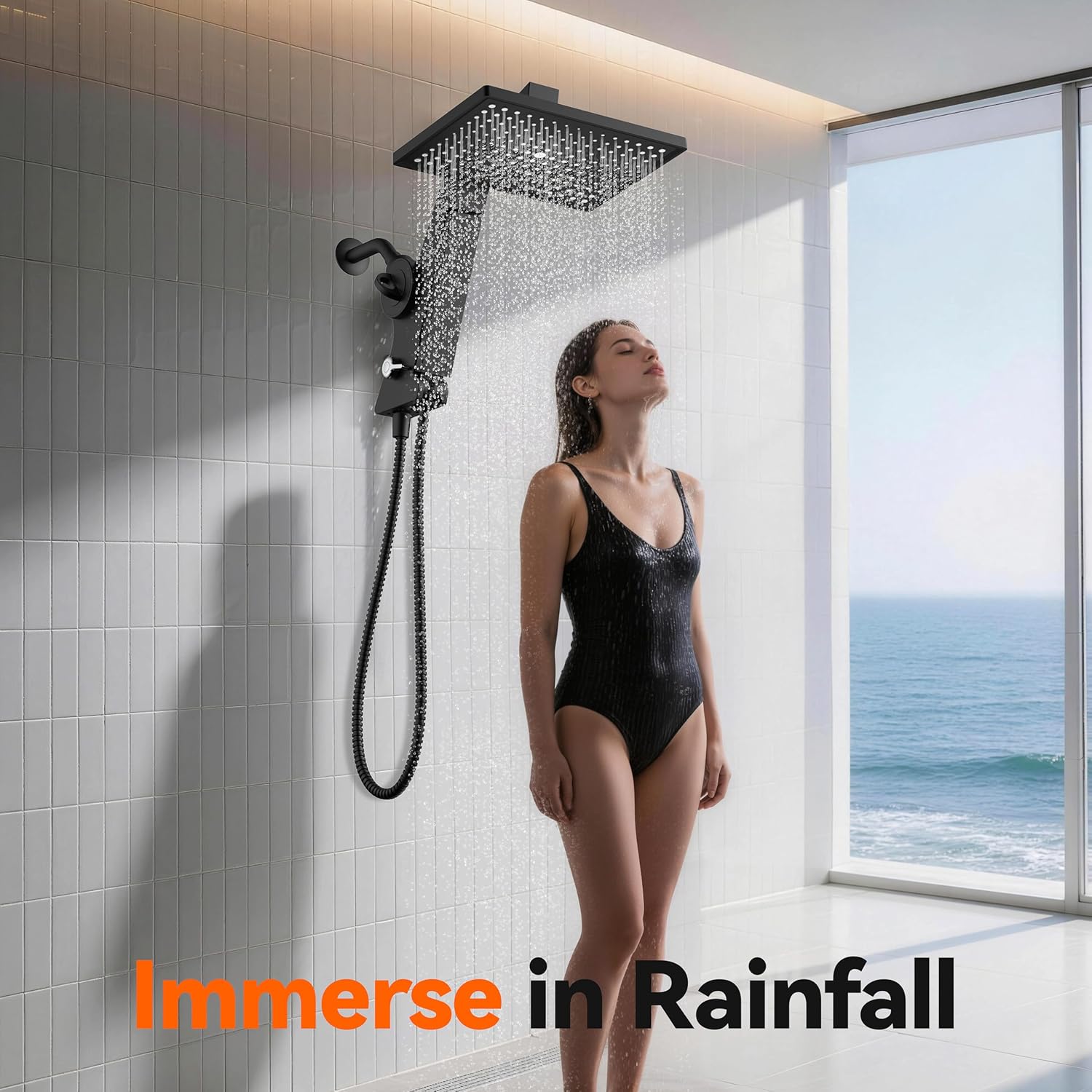 MakeFit Filtered Rain Shower Head with Handheld Combo High Pressure 12'' Rainfall Shower Heads & Hidden Detachable Wand Dual Showerhead Water Softener for Hard Water Easy Filter Replacement