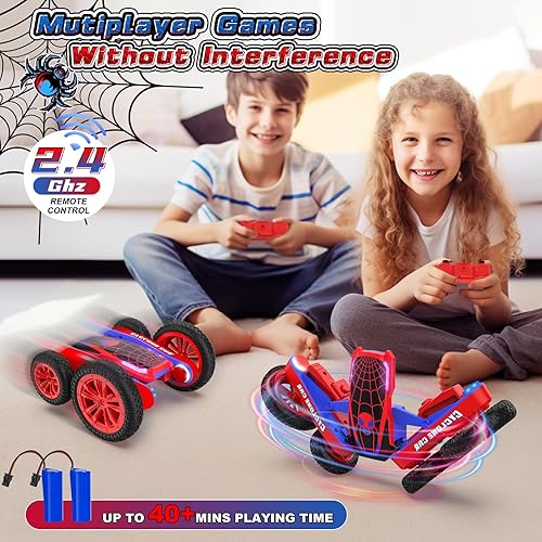 Miniatura 3 de Spider - Auto de control remoto para niños  2.4 GHz rápido RC Stunt Cars, 360 giratorio 4WD RC Crawler con luces, juguete recargable para niños de 6
