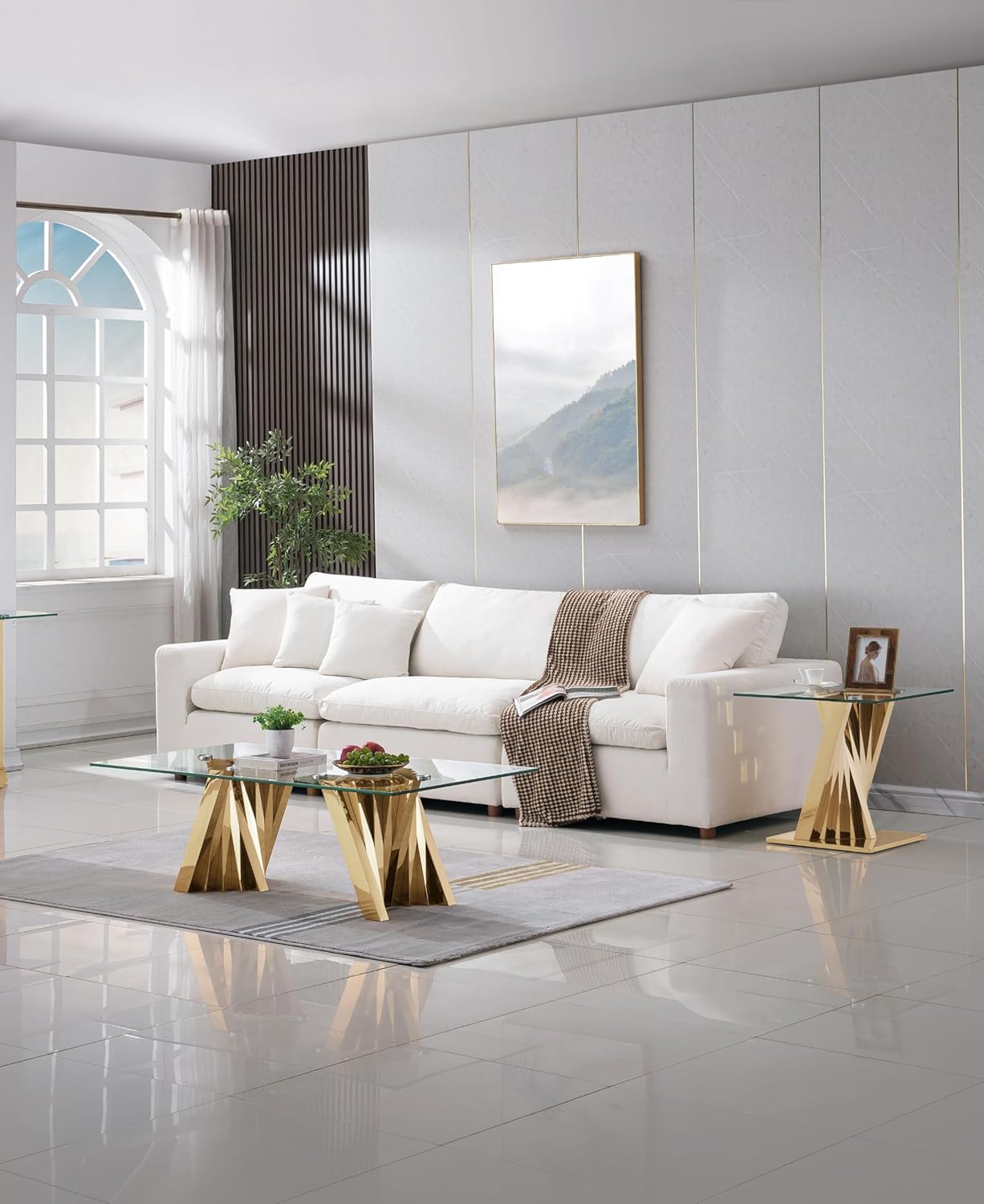 Amazon.com: Modern Glass Coffee Table Set, 3 Piece Living Room Table ...