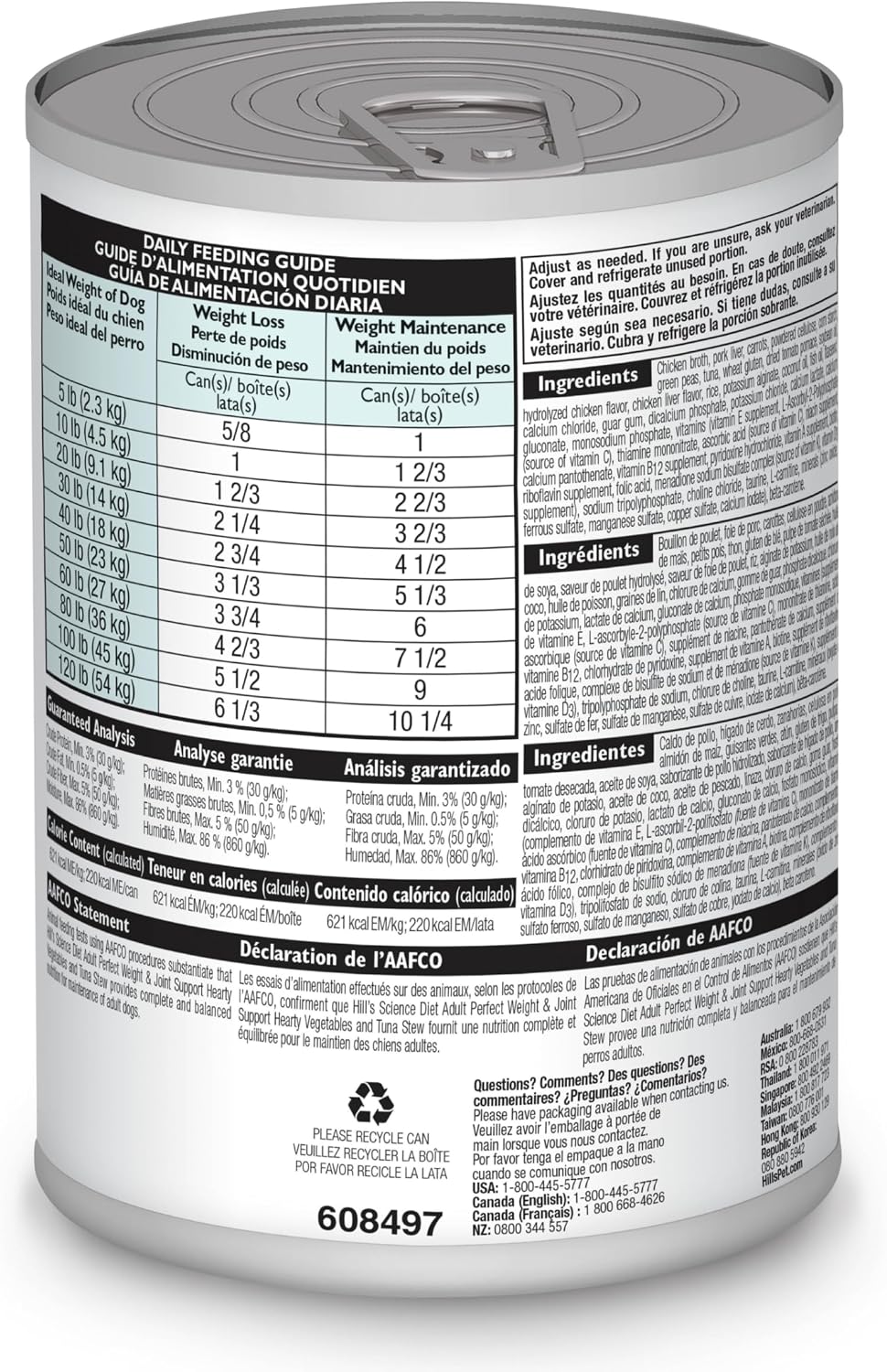 Hills Science Diet Perfect Weight Adult Wet Dog Food Tuna & Vegetables Stew 12.5 oz Case of 12