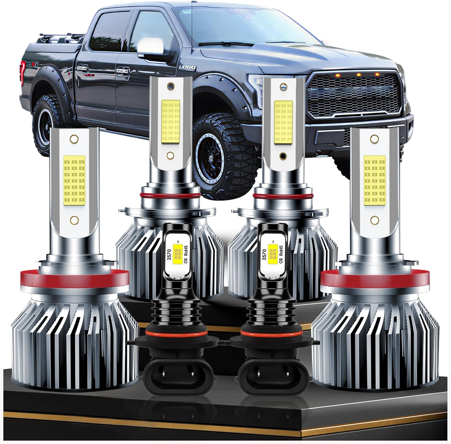 Driving Light Bulbs Set Fit For 2015-2023 Ford F150 High Beam Low Beam Fog Light Bulbs Combo,Plug-n-Play 700% Brightness 35000LM 6500K White Light Bulb,IP68 6-Pack