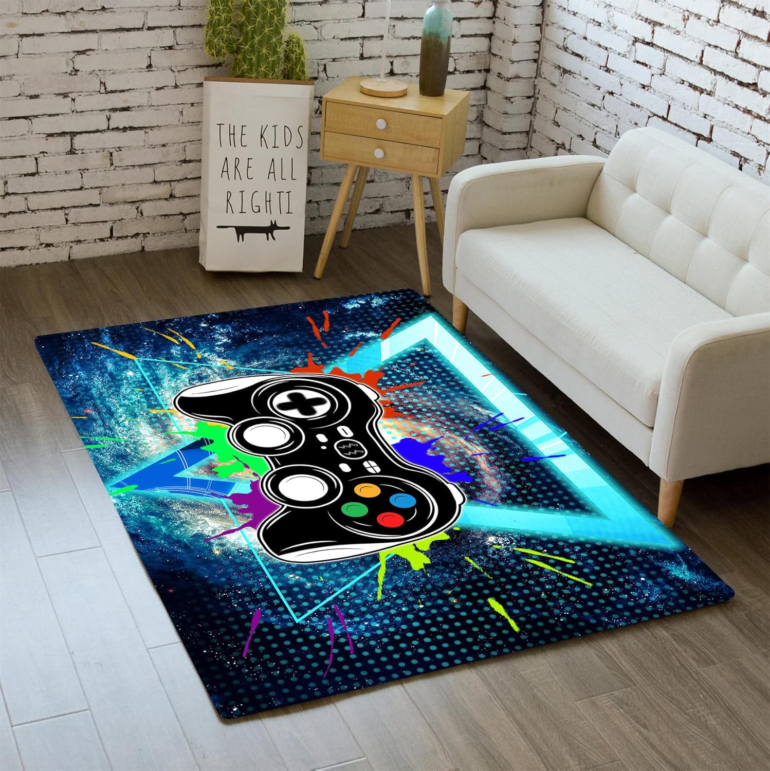 Gaming Carpets for Boys Blue UpsideDown Triangle Video