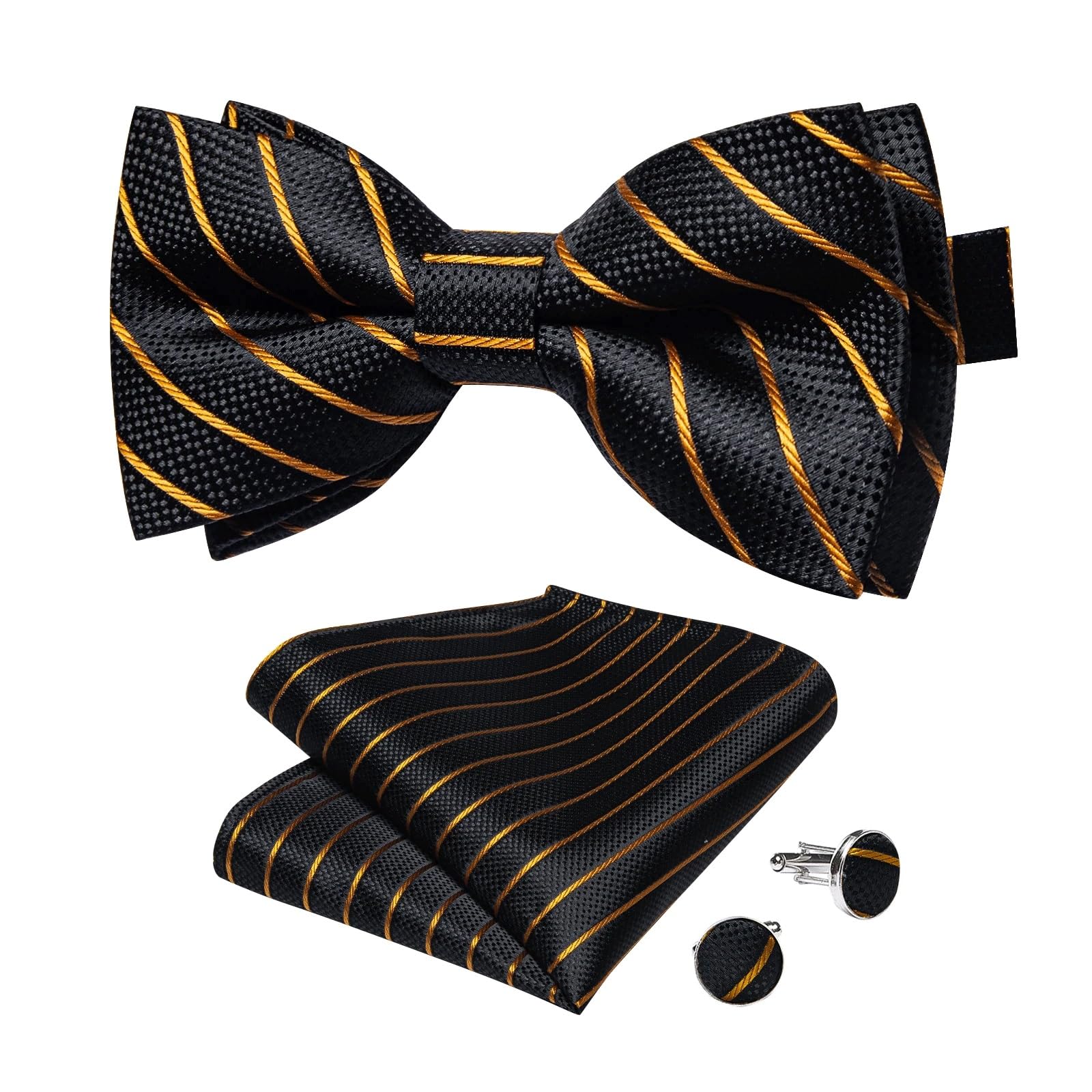 JFDBGU Pre-tied Bowtie Classic Wedding Bow Tie Cufflinks Set for Party Silk Striped Knot Gift Man's Accessories
