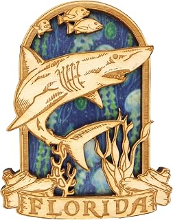 Premium Wooden Florida Shark Magnet, Laser Cut Collectible State Souvenir, Travel Gifts, 2.75 x 3.5 Inches
