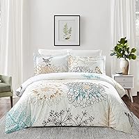 Vista 15 de Style Quarters Dahlia Lane - Juego de funda de edredón de 3 piezas, tallos florales multicolor con siluetas de hojas blancas, 100% algodón, lavable
