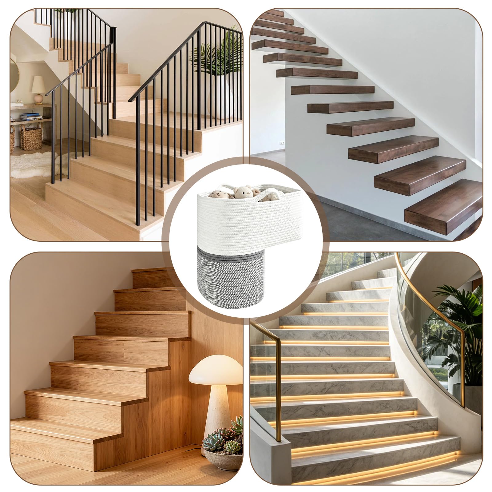 MeYuxg Cesta para Escaleras,Organizador de Escaleras en Forma de L con Asas, Plegable Cesta Organizadora de Escaleras de lino para Artículos del Hogar, Juguetes de Lavandería (B)