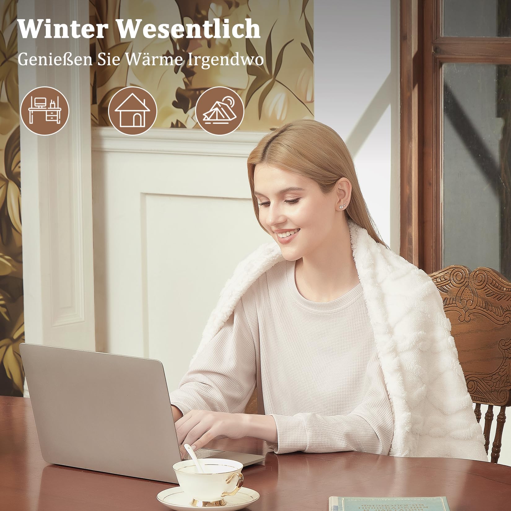 Heizdecke Mit Abschaltautomatik – Wärmedecke Elektrisch, 6 Heizstufen, LCD-Controller, 10h Beheizbare Decke, Waschbar, Ultraweiche Elektrische Heizdecke für Wärme & Komfort