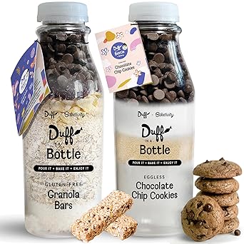 Baketivity Chocolate Chip Cookie Mix + Granola Bar Mix - Duff in a Bottle Baking Kit for Kids and Adults Granola Mix and Cookie Mix for Baking with Premeasured Ingredients Step-By-Step Instructions