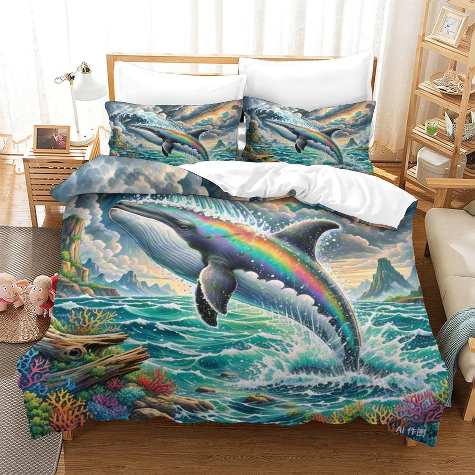 Housse de couette orca 260x220 cm avec taie d'oreiller en microfibre pour lit super king