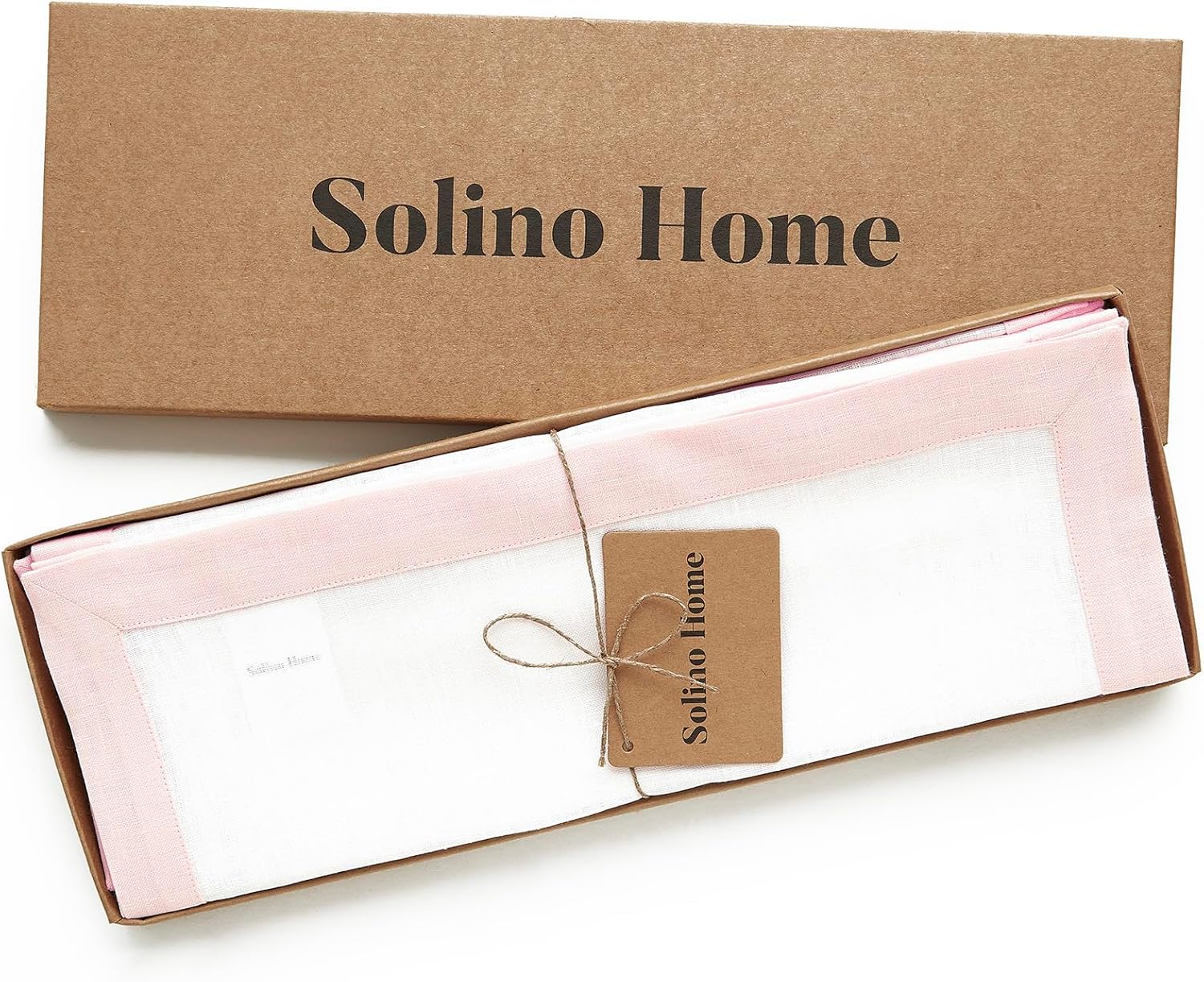 Solino Home Linen Placemats Set of 4 - Blush Pink and White Placemats 14 x 19 Inch - 100% Pure Linen Table Place Mats for Mothers Day, Spring, Summer - Classic, Handcrafted and Machine Washable