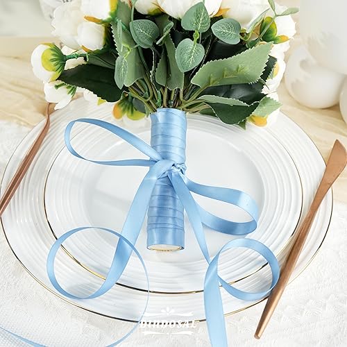 Miniatura 6 de Cinta azul polvorienta de 12 pulgada, cinta de satén azul polvoriento, cinta de seda azul para decoración de bodas, cinta azul polvorienta fina para