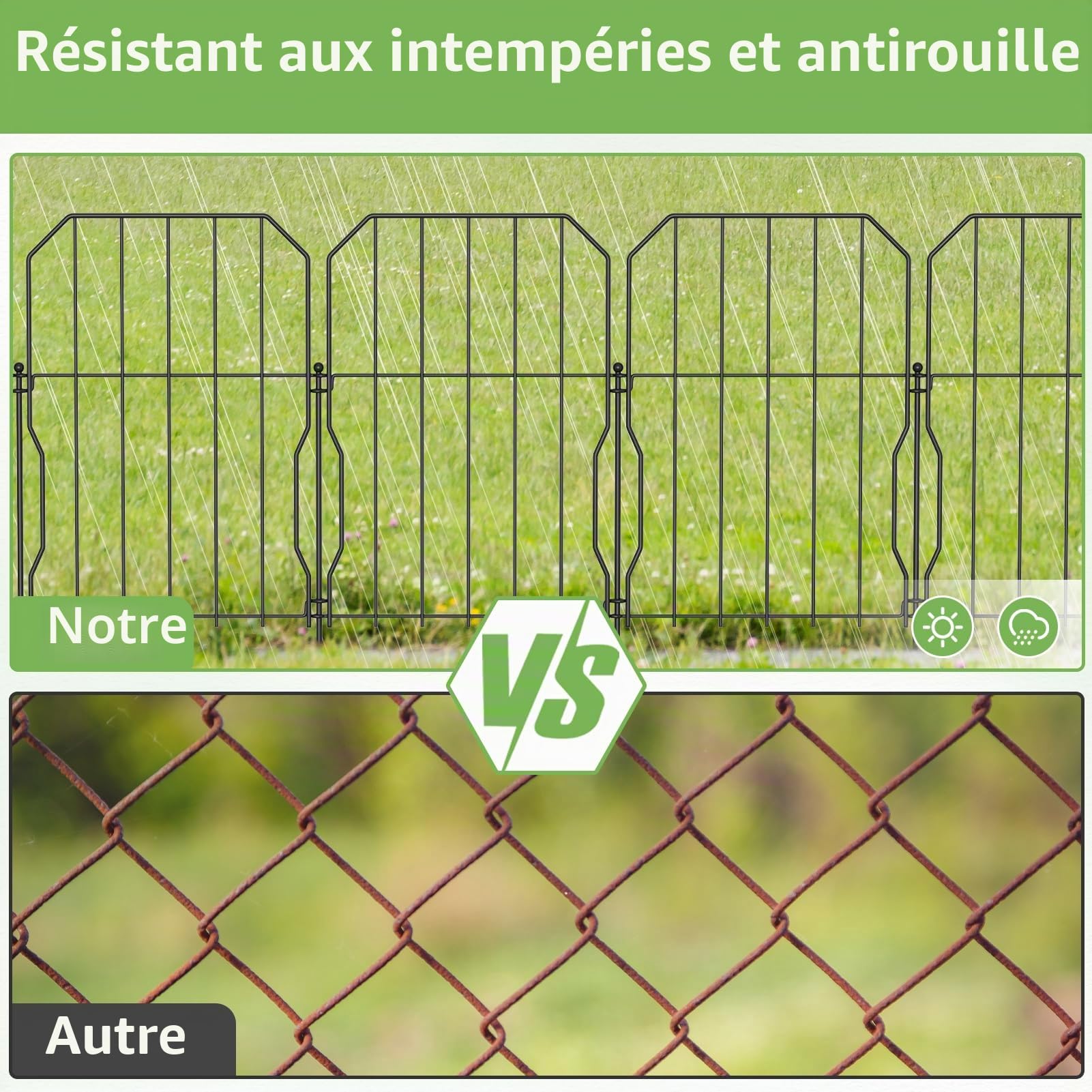 WELDUN Lot de 25 clôtures décoratives en métal pour chiens, parterre de fleurs et barrière pour animaux, pour lapin, chien, cour, terrasse, décoration extérieure