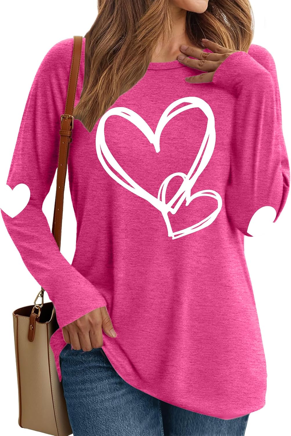 Valentines Day Shirts Women Love Heart T-Shirts Casual Long Sleeve Valentines Day Graphic Tees Tops