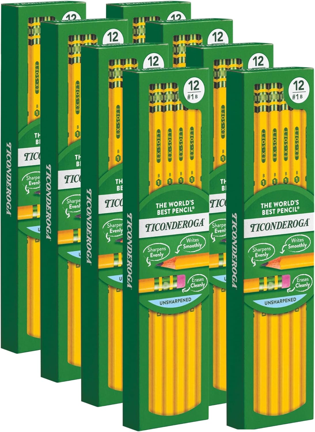 Ticonderoga My First Short Triangular Wood-Cased Pencils, 2 HB Soft, 12 Count Wood-Cased Pencils, #2 HB Soft, Yellow, 96 Count