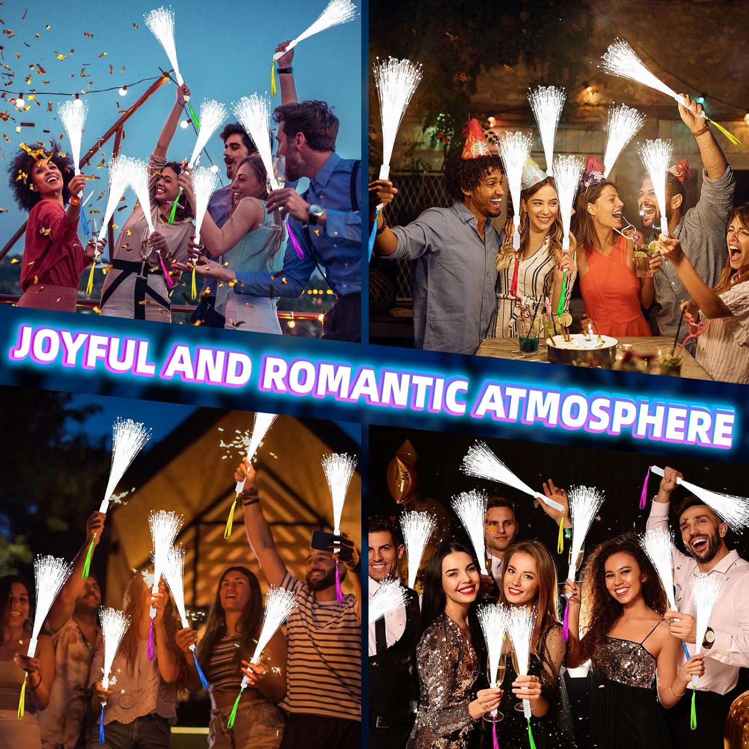 76 PCS White Fiber Optic Sticks, LED Fiber Wands, Fiber Optic Wand with 3 Light Modes, Glow in the Dark Party Supplies, Wedding Party Supplies, for Wedding, New Year, Birthday, Carnival - Image 6