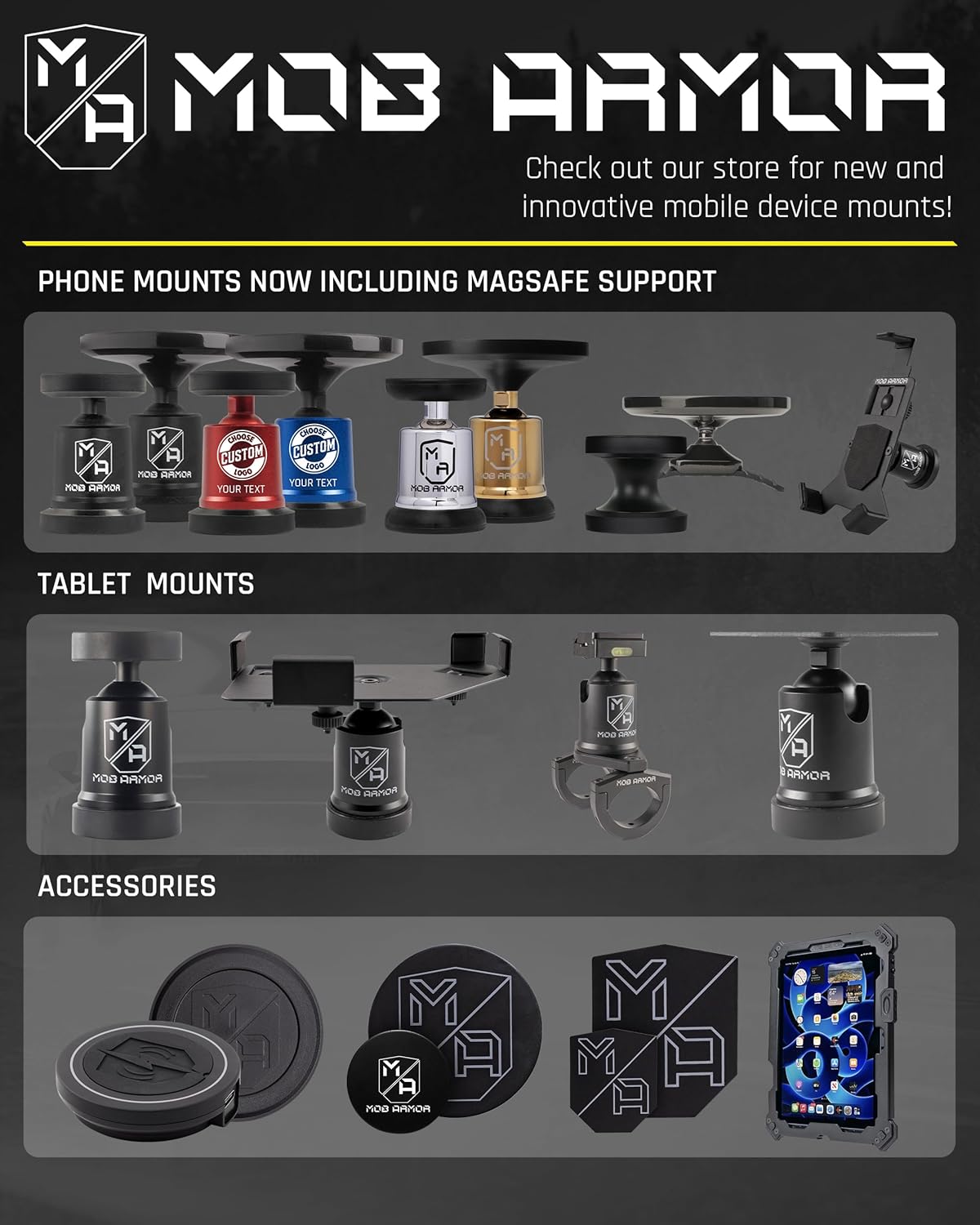 Mob Armor Heavy Duty Magnetic Phone Mount for Car - Universal Car Phone Holder for iPhone & Android, Strong Magnet for Off-Road & Commercial Vehicles, Cell Phone Car Accessories for Women & Men