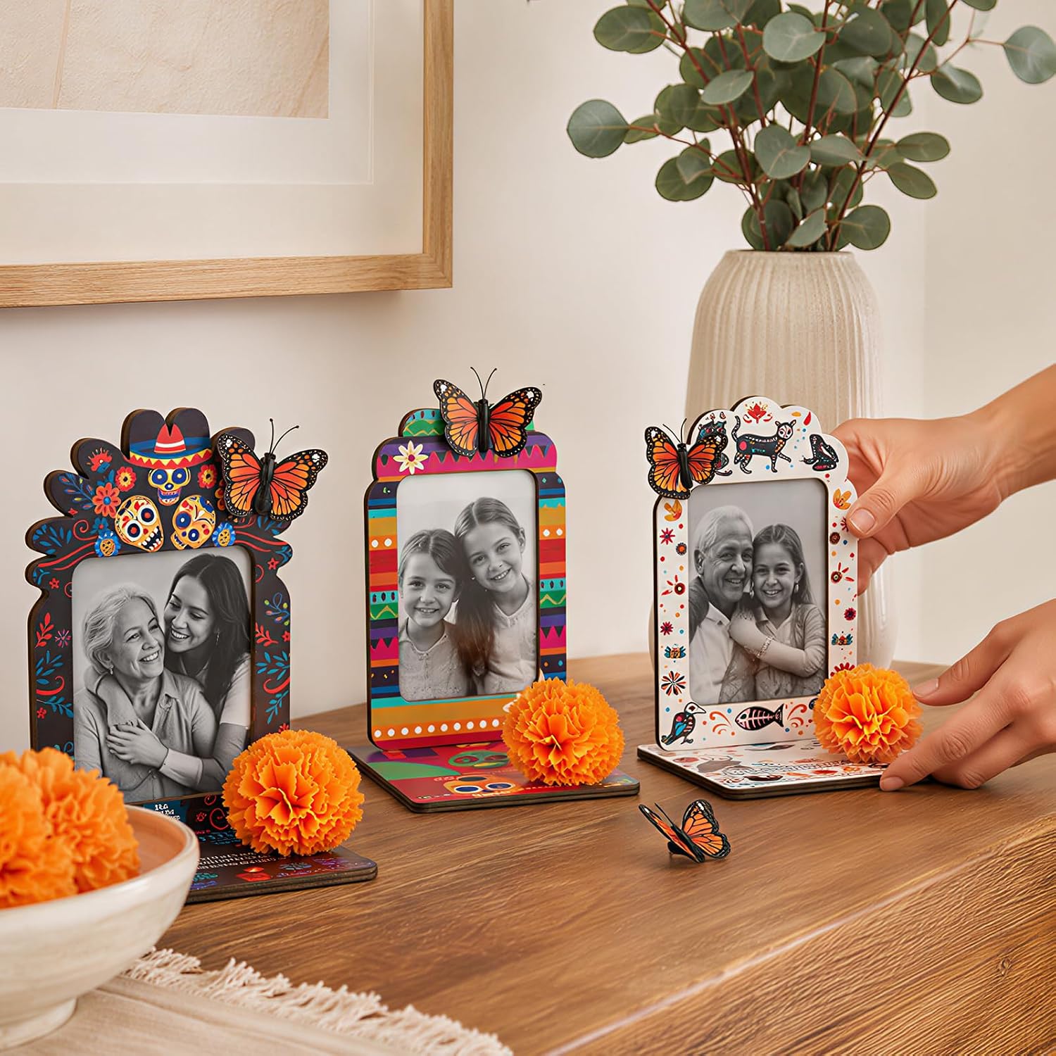 10PCS Dia De Los Muertos Altar Ofrenda DIY Wooden Picture Frame Craft Kit