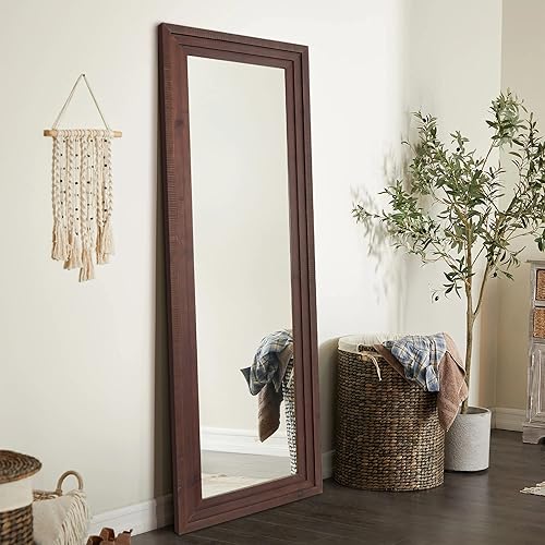 NeuType Espejo rústico de longitud completa de 65 x 22 pulgadas espejo grande rectangular vintage con marco de madera espejo de cuerpo completo para