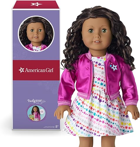 American Girl Truly Me - Muñeca #44 de 18 pulgadas con ojos color avellana, cabello castaño oscuro y piel bronceada con matices neutros, para