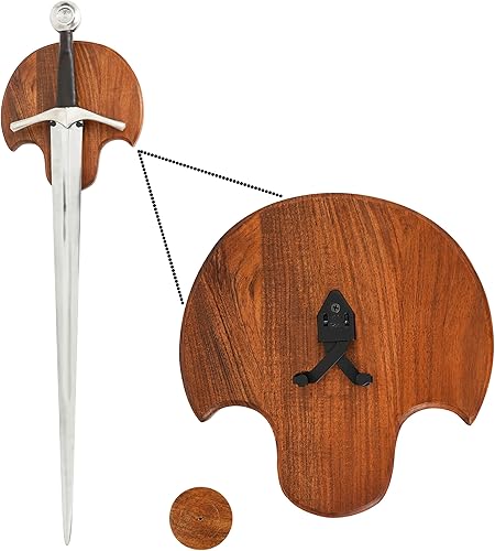 Mythrojan Universal Wooden Sword Plaque with Sword Holder  Wall Mount Sword Wall Plaque Wood Display Plaque with Hardware