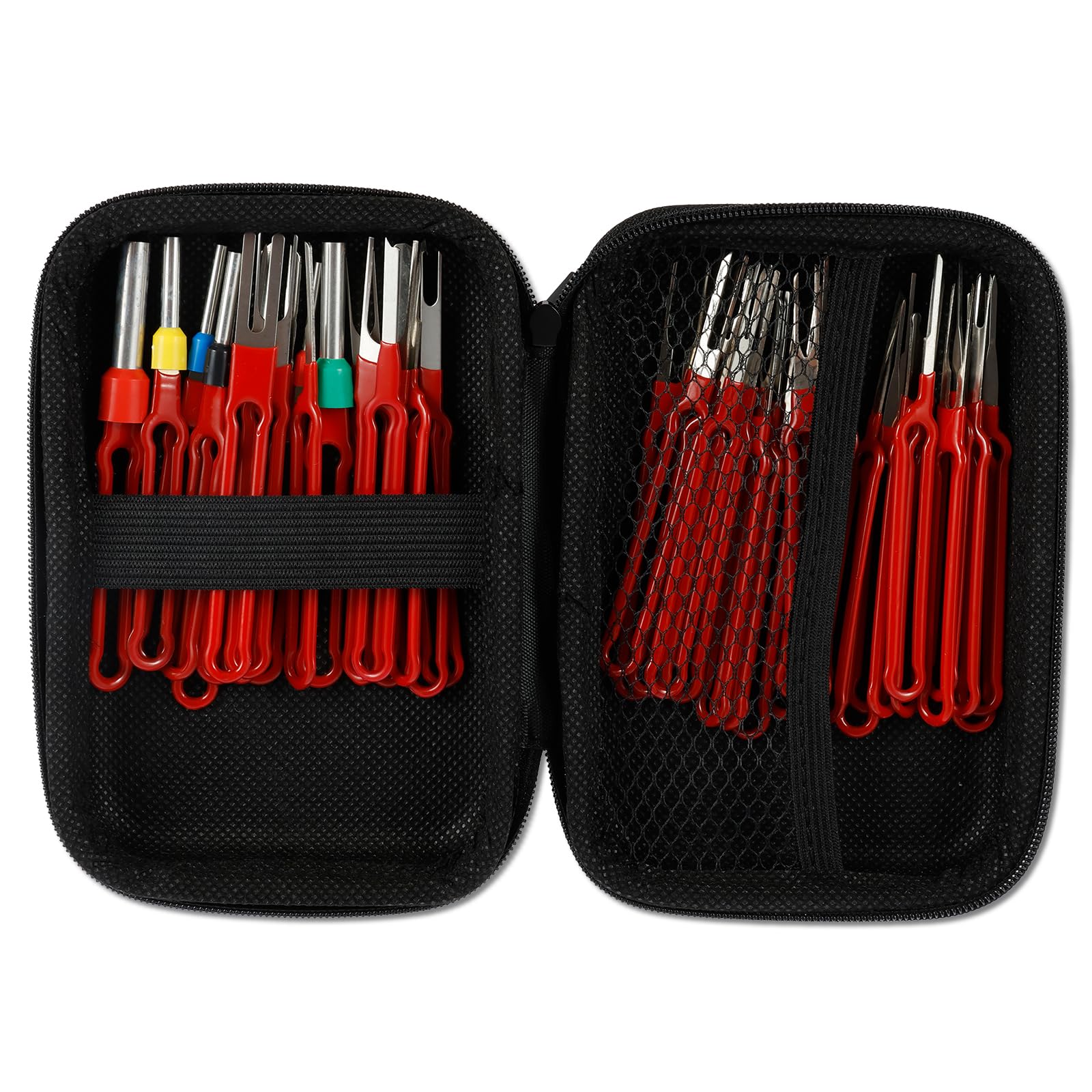 US 41Pcs Terminal Pin Removal Tool Kit Stainless Steel Pin Extractor Tool Reusable Electrical Wire Connector Pin Release Tool with Protective Bag Auto Terminal Removal Tool Kit for Car(41pcs,gules)