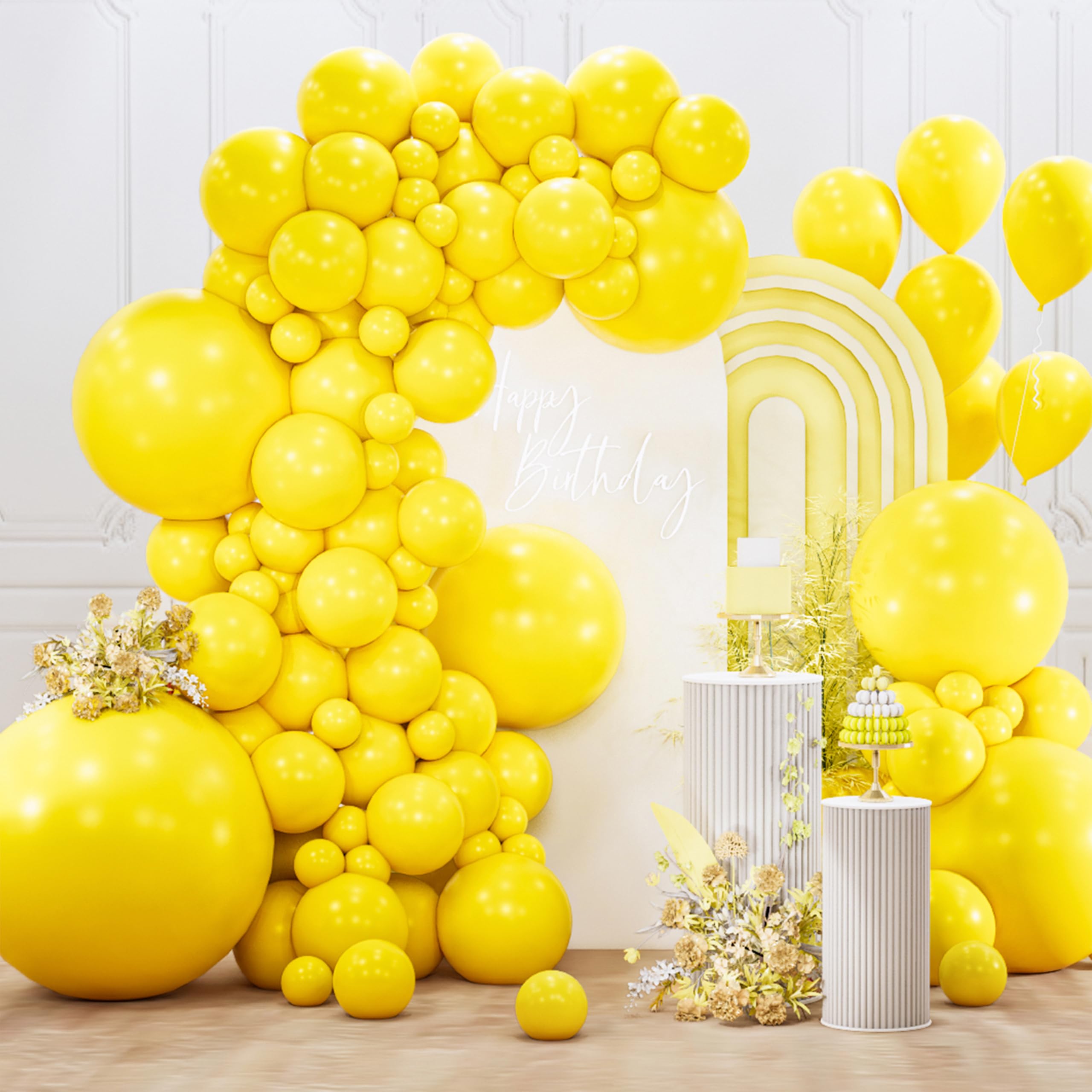 PartyWoo Yellow Balloons 127pcs Matte Yellow Color Different Sizes