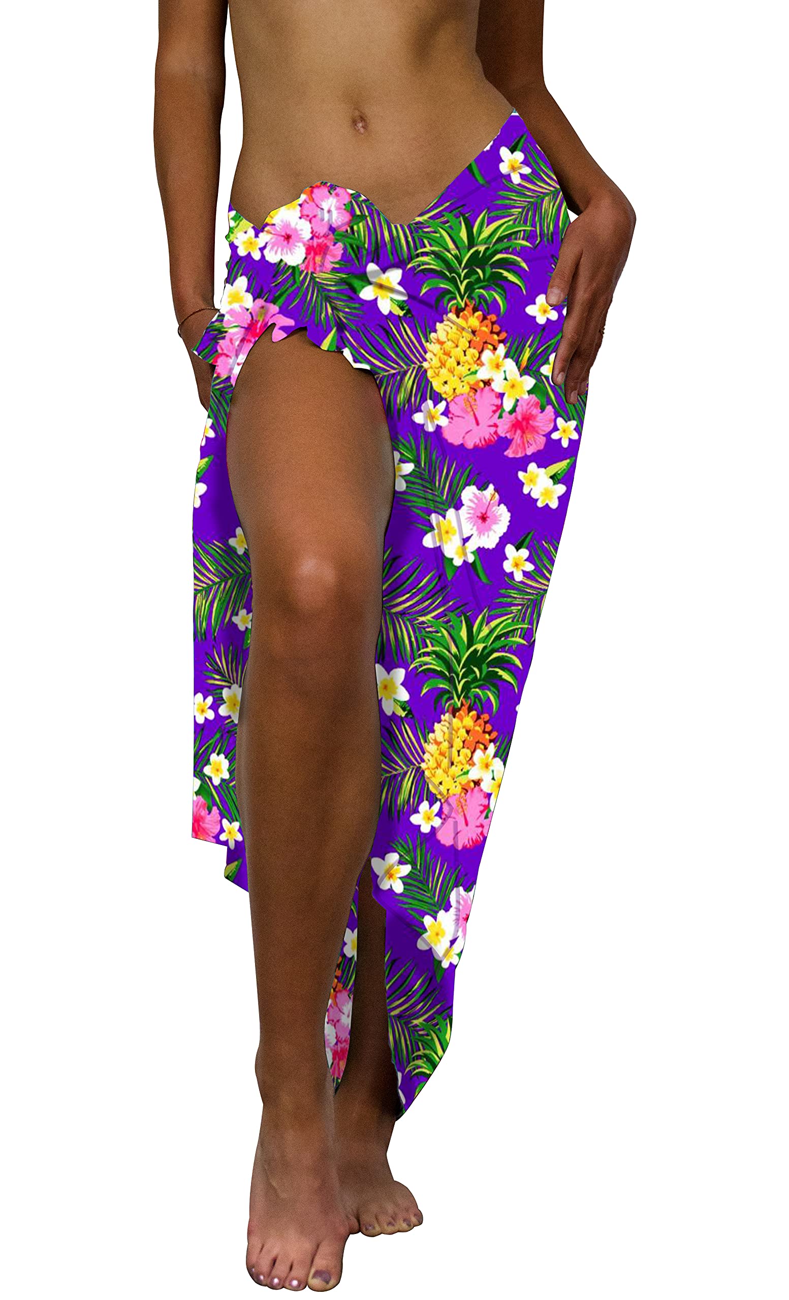 King Kameha Funky Hawaii Sarong Beach Wickel Pareo Mujer Casual Bikini Cover Up Vestido de Playa Traje de Baño Piña Hojas Estampado
