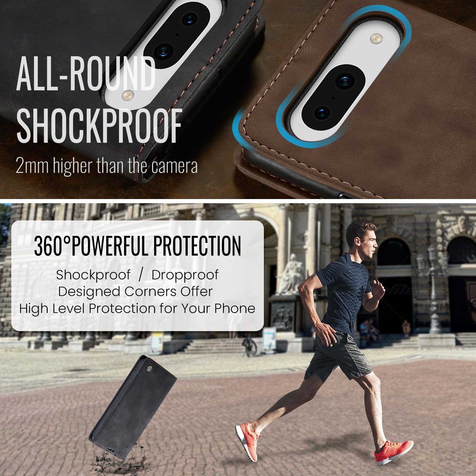 Azororo Cover per Google Pixel 8A 5G, Premium PU Pelle Custodia, Magnetica Carta Fessura Portafoglio Case, Flip Cavalletto Custodia per Google Pixel 8A - Nero