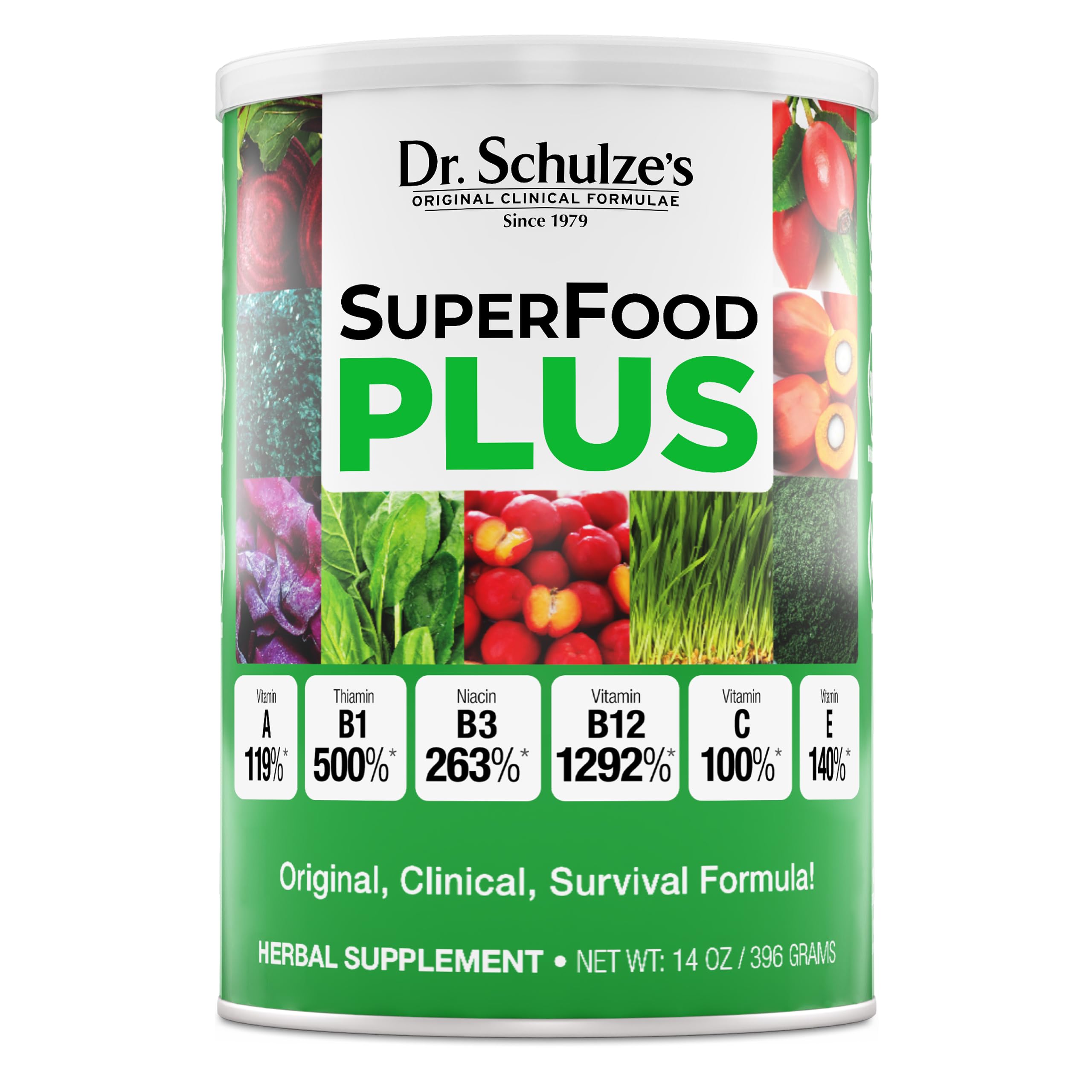 Dr. Schulze's SuperFood Plus - Everyday Superfood Supplement to Support Overall Wellness - Clean, Quality Nutrition - Supports Metabolism & Daily Energy - Gluten-Free & Dairy-Free - 14 oz